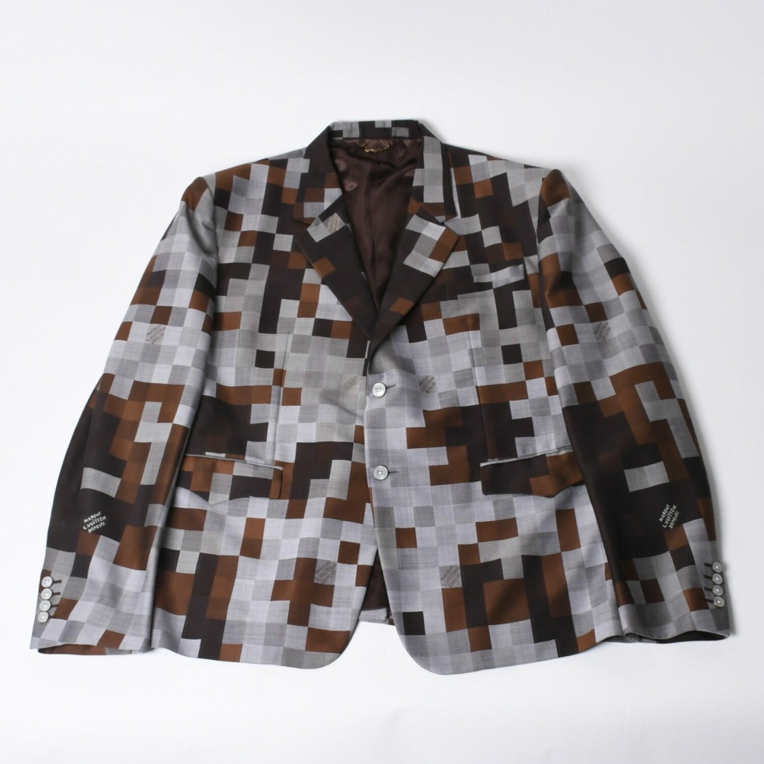 乐天商城 - 極美品 LOUIS VUITTON ルイヴィトン 24AW 2Bテーラードジャケット HRJ61E サイズ60 ダモフラージュ シングル ブラウン グレー 中古 4a000028