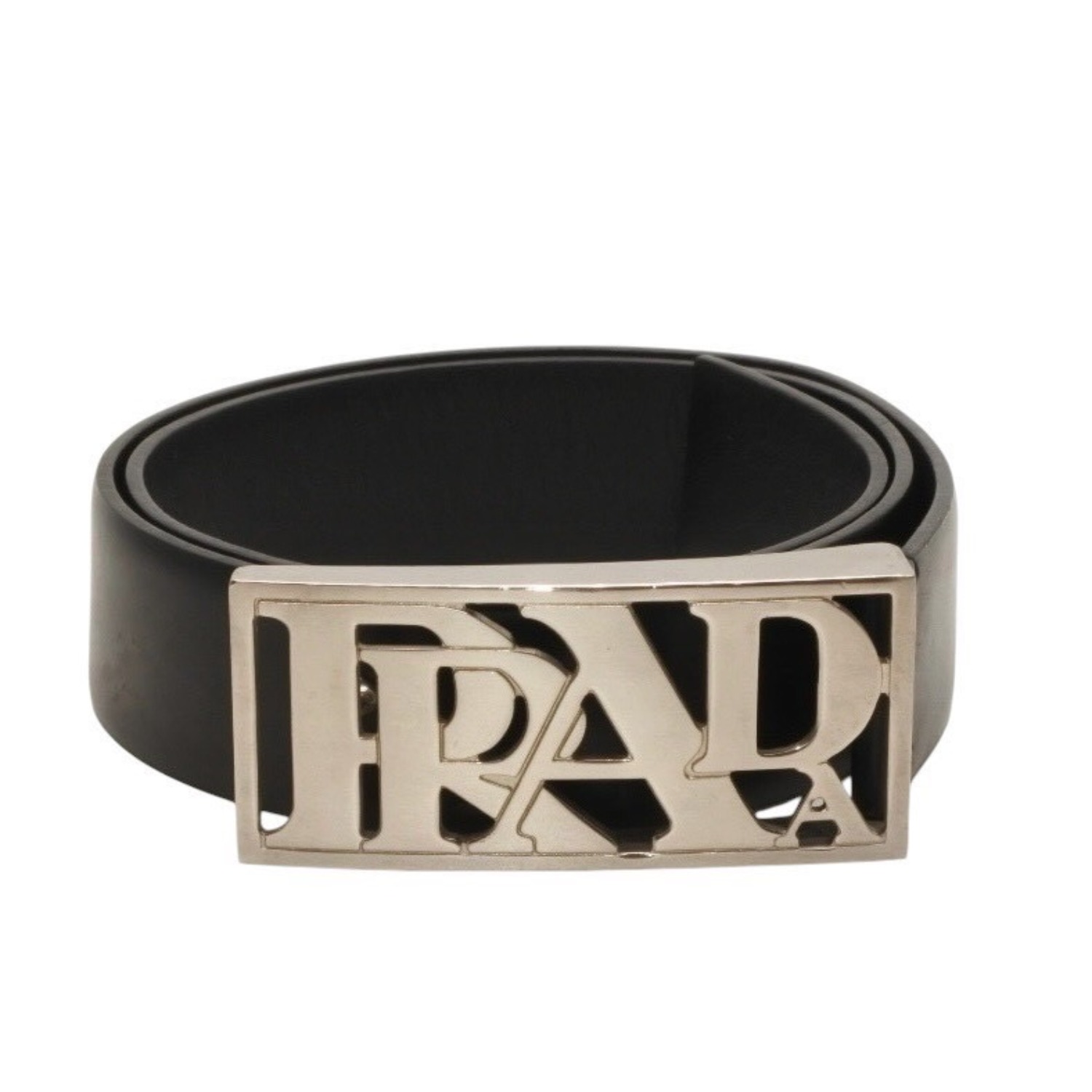 PRADA - PRADA プラダ ベルト メタルバックル サイズ70/28 レザー ブラック シルバー金具 美品 中古 4b014160