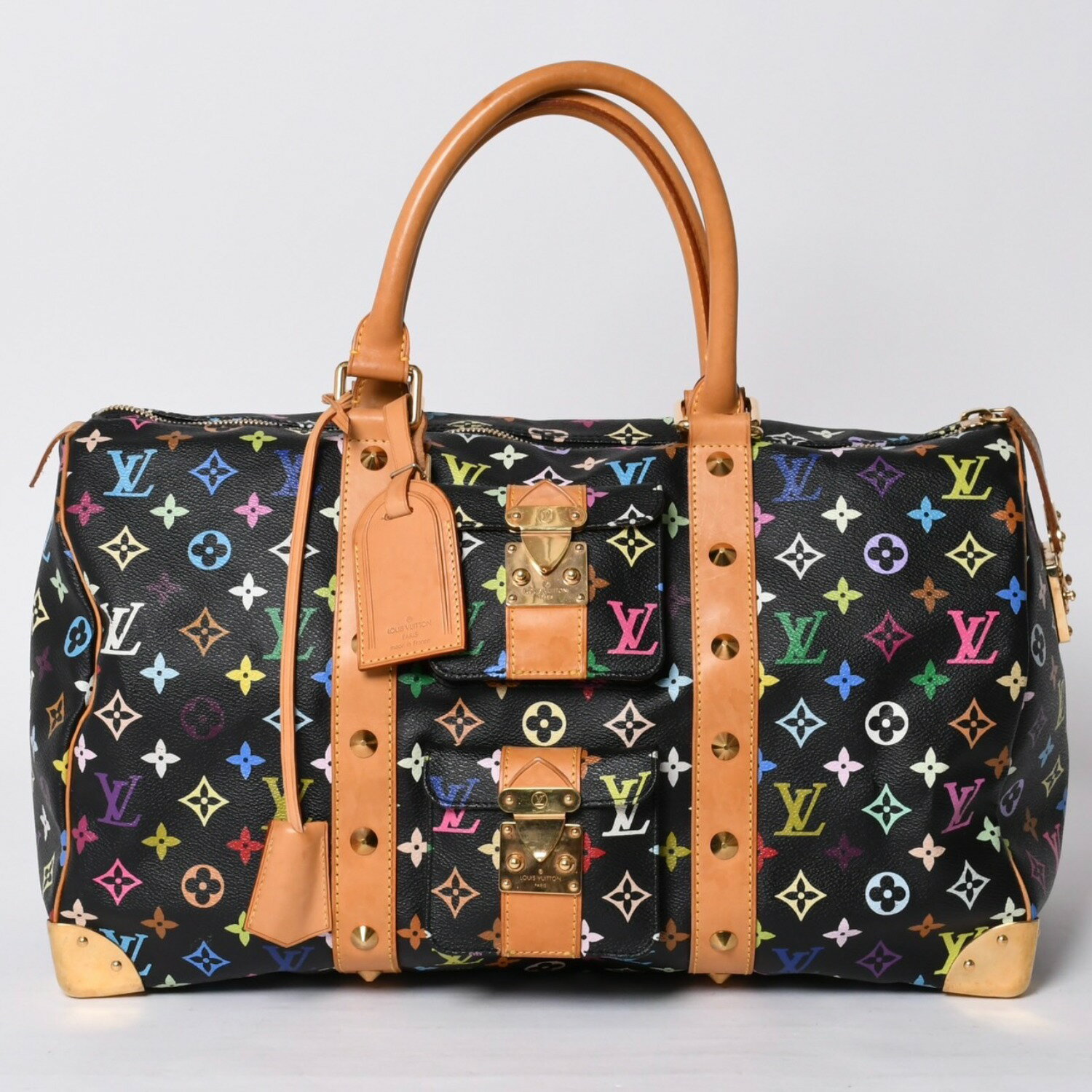 LOUIS VUITTON - 極美品 LOUIS VUITTON ルイヴィトン × 村上隆 モノグラムマルチカラー キーポル45 ボストンバッグ ノワール M92640 中古 4a000702