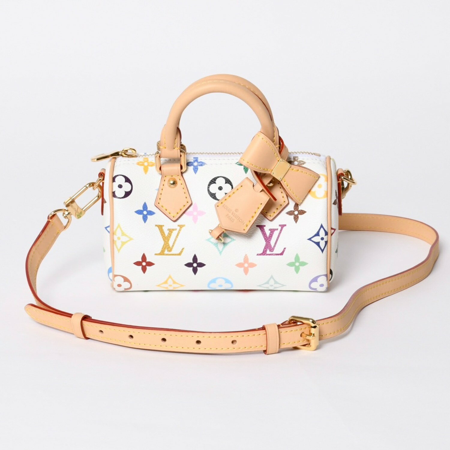 LOUIS VUITTON - 新品同様 LOUIS VUITTON ルイヴィトン ナノ スピーディ ハンドバッグ M13391 モノグラム マルチカラー ホワイト 村上隆 中古 4a000704