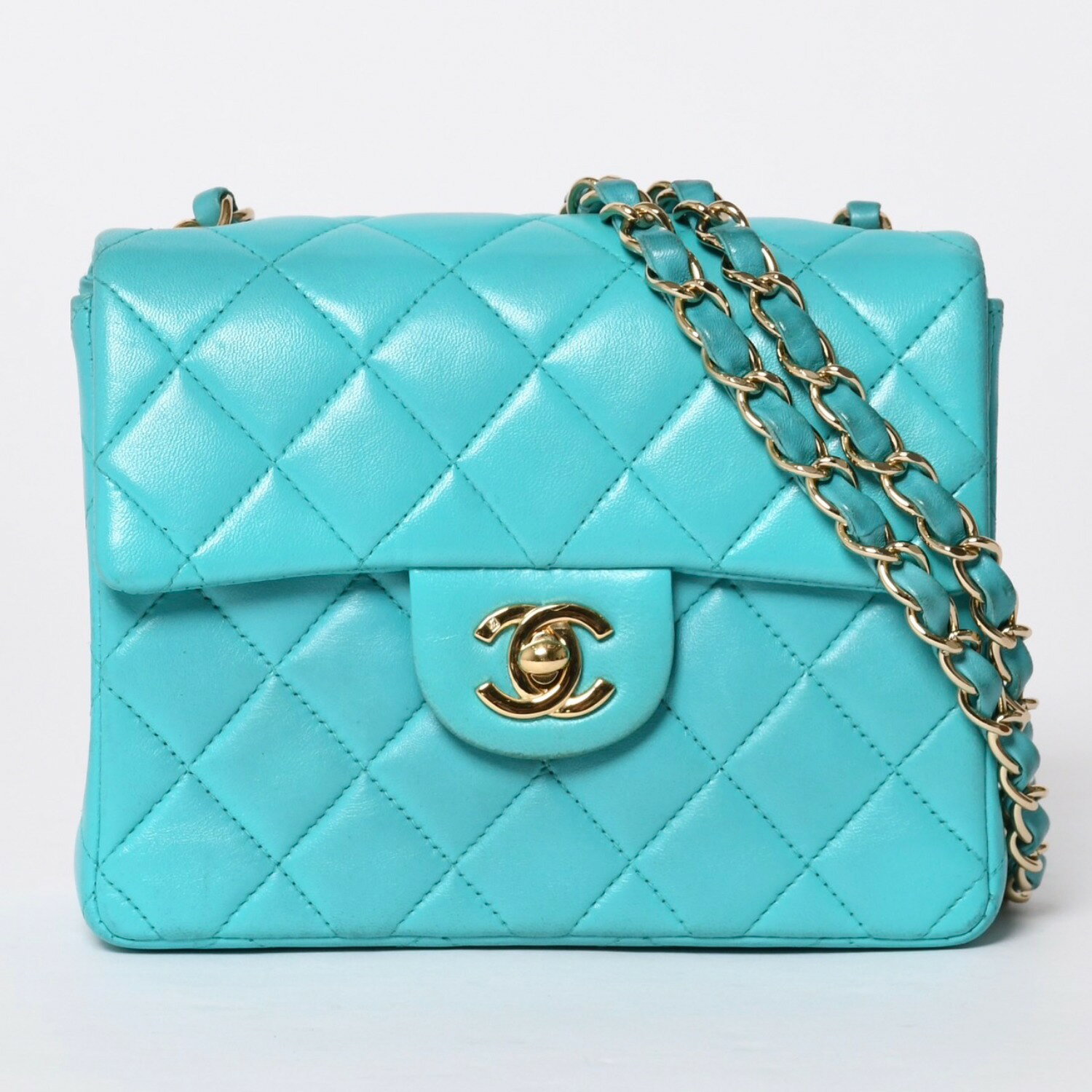 Rakuten - CHANEL シャネル ミニマトラッセ16 Sフラップ Sチェーンショルダーバッグ 7番台 ココマーク ラムスキン ターコイズ 美品 中古 4a000854