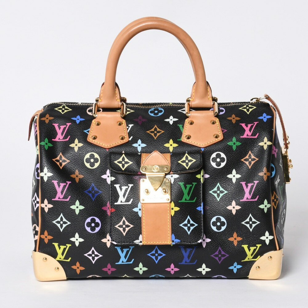 Rakuten - 極美品 LOUIS VUITTON ルイヴィトン スピーディ30 ハンドバッグ M92642 モノグラム マルチカラー ブラック ゴールド金具 村上隆 中古 4a000918