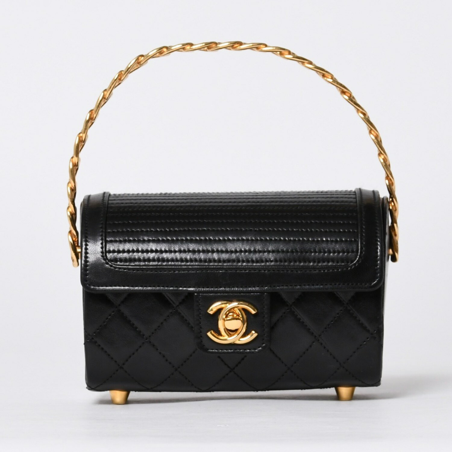CHANEL - 極美品 CHANEL シャネル チェーントップハンドル ミニハンドバッグ 0番台 ココマーク ラムスキン ブラック ゴールド金具 中古 4a000942