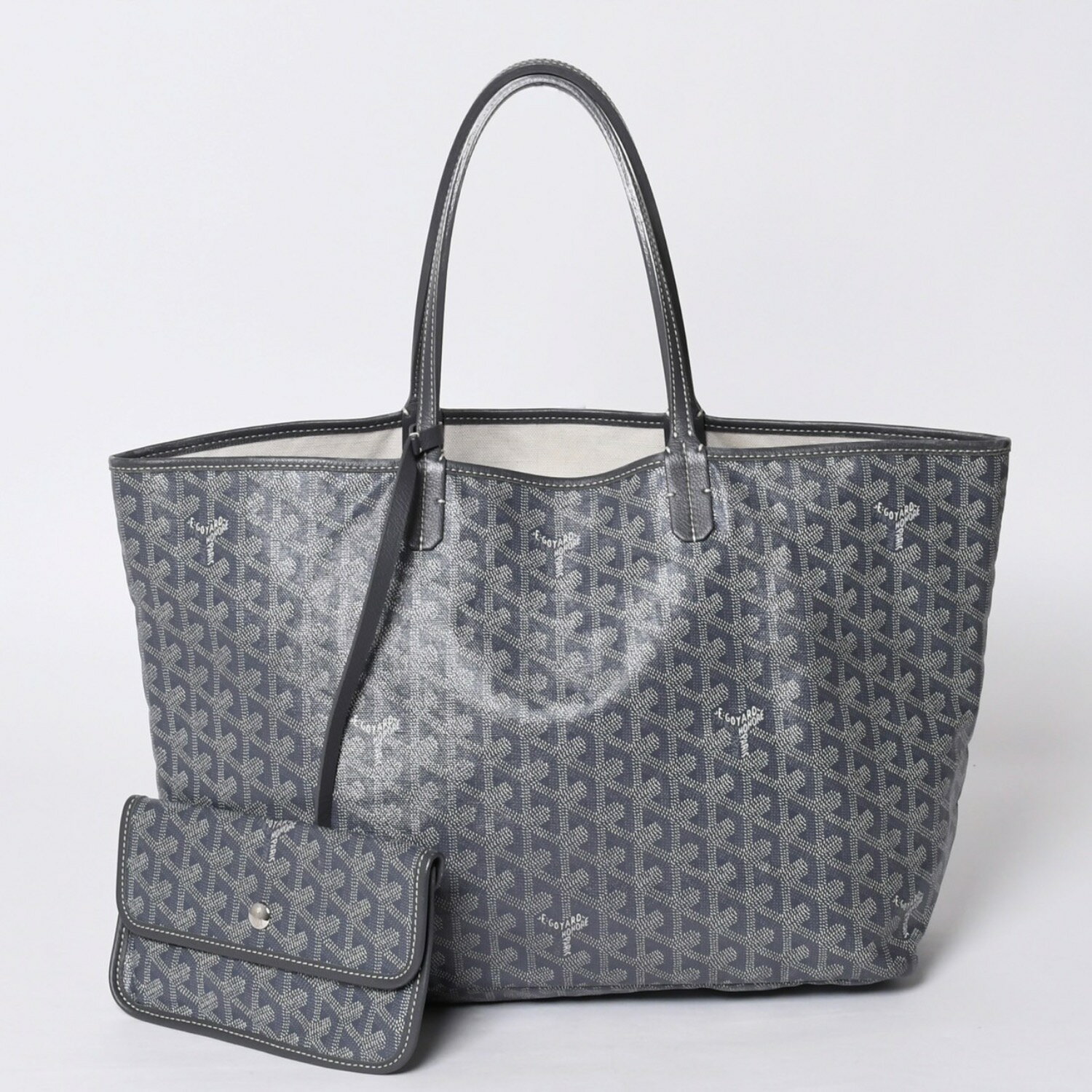GOYARD ゴヤール サンルイPM ゴヤールディンキャンバス カーフ グレー シルバー金具 フランス製 美品 中古 4a000981