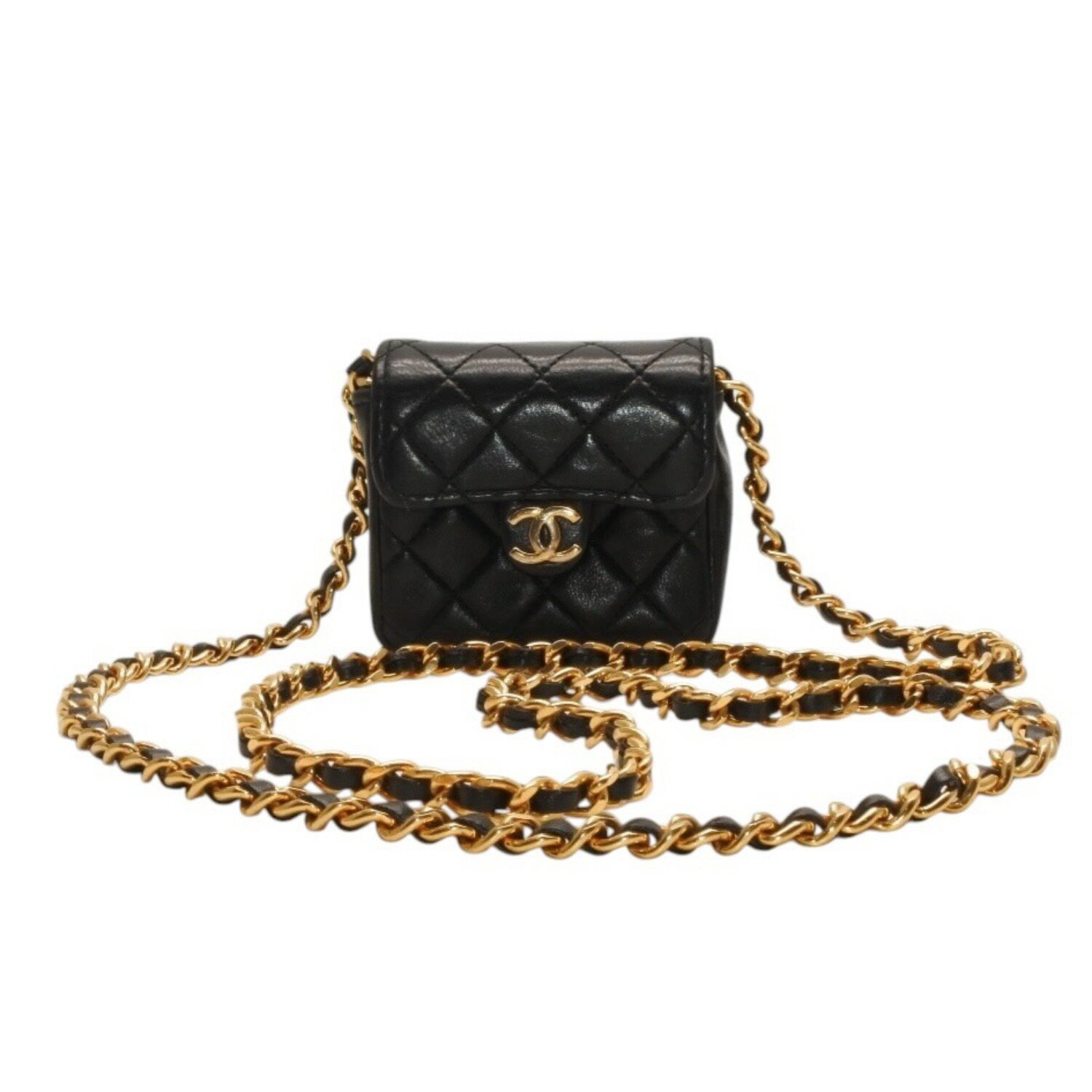 樂天商城 - 極美品 CHANEL シャネル マイクロマトラッセ チェーンショルダーバッグ 1番台 ココマーク ラムスキン ブラック ゴールド金具 中古 4a000935