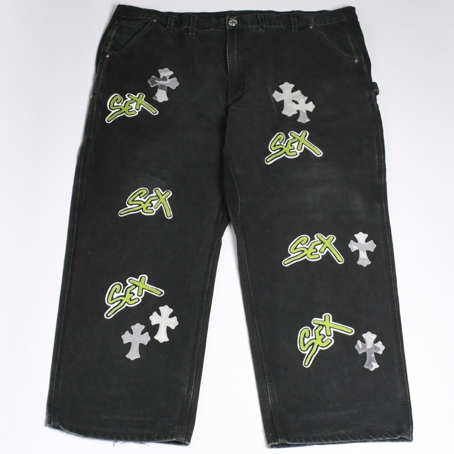 極美品 CHROME HEARTS クロムハーツ × MATTY BOY マッティボーイ SEX RECORDS カーペンターパンツ サイズ42 22パッチ 中古 4a001083
