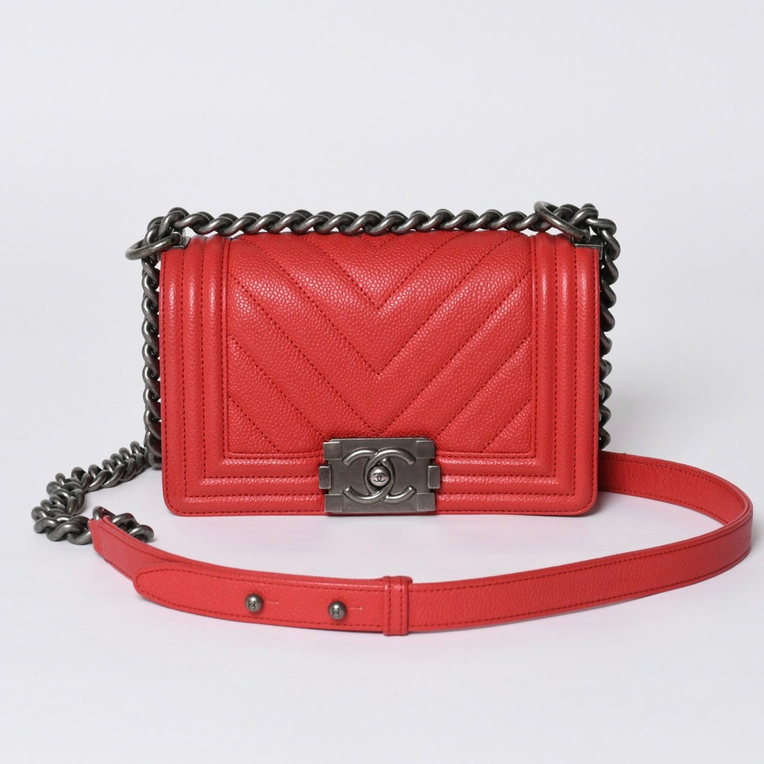 樂天商城 - 極美品 CHANEL シャネル ボーイシャネル スモール チェーンショルダーバッグ A67085 29番台 ココマーク キャビアスキン レッド 中古 4a000910