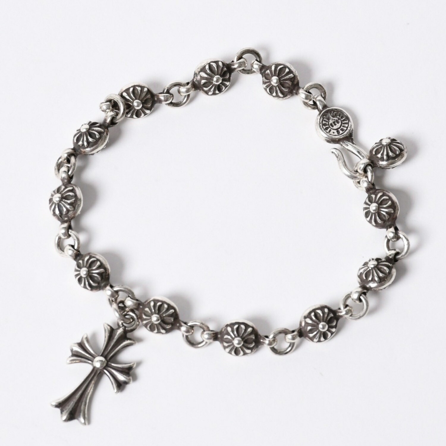 極美品 CHROME HEARTS クロムハーツ クロスボール ブレスレット チャーム付き CHクロス 12コマ 重量約54.4g シルバー925 中古 4a001486