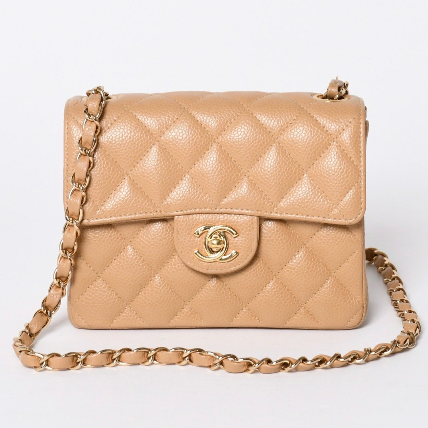 乐天商城 - 極美品 CHANEL シャネル ミニマトラッセ チェーンショルダーバッグ 8番台 キャビアスキン ゴールド金具 ベージュ 中古 4a001544
