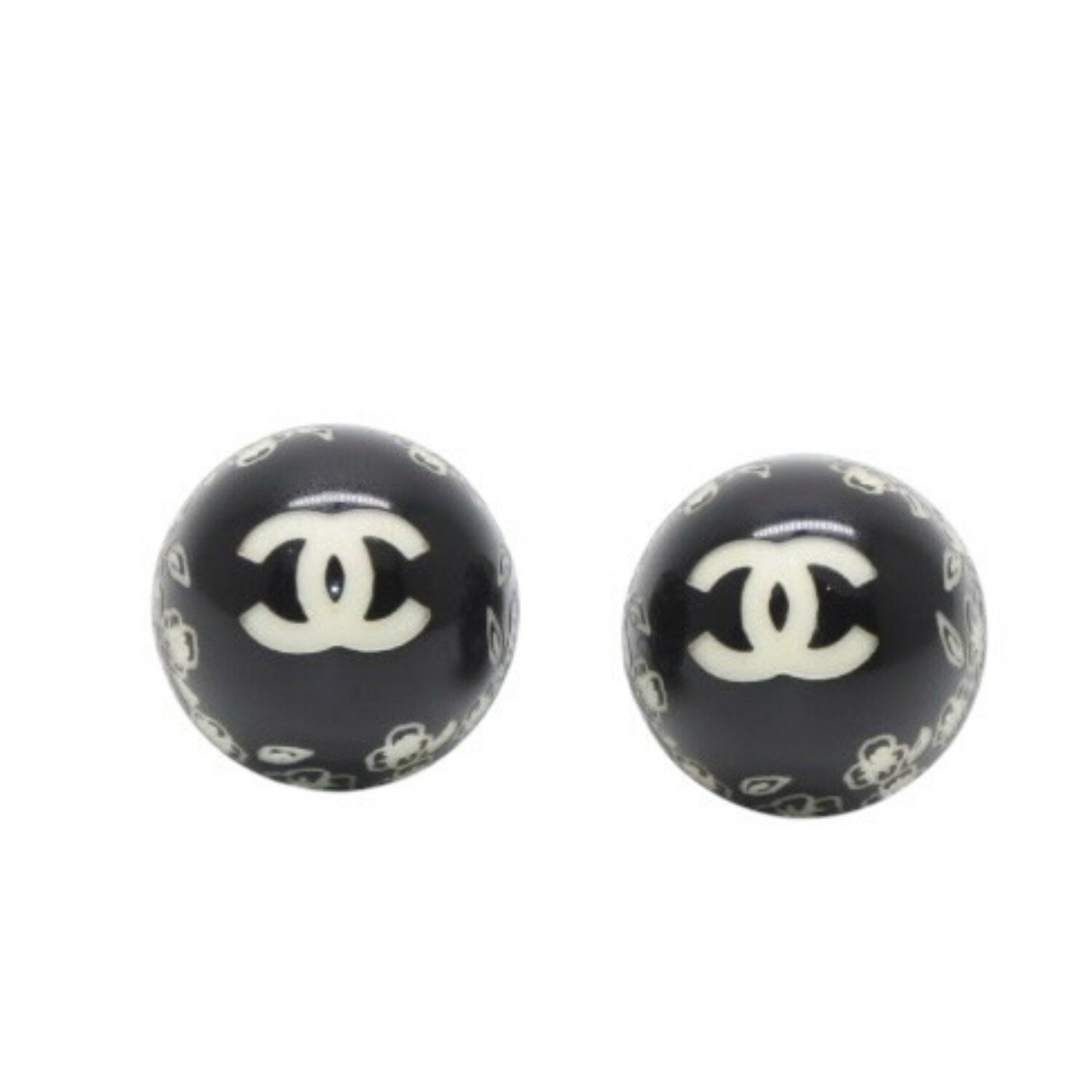 Rakuten - 極美品 CHANEL シャネル ピアス ココマークボタン ココマーク＆カメリア ブラック 黒 06C earrings button CC＆camellia black 06C SV 美品 中古 4a000623