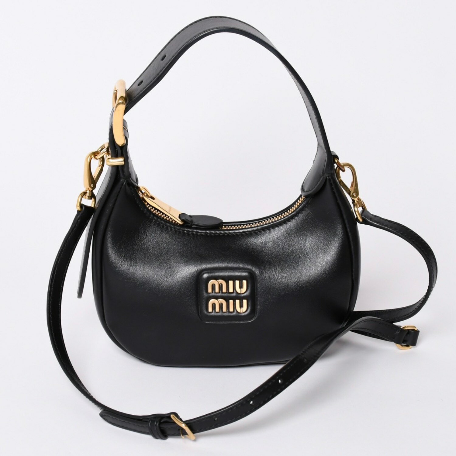 Miumiu - 極美品 MIUMIU ミュウミュウ ショルダーバッグ ハンドバッグ ホーボー 2way 5BP084 レザー ブラック ゴールド金具 中古 4a001465