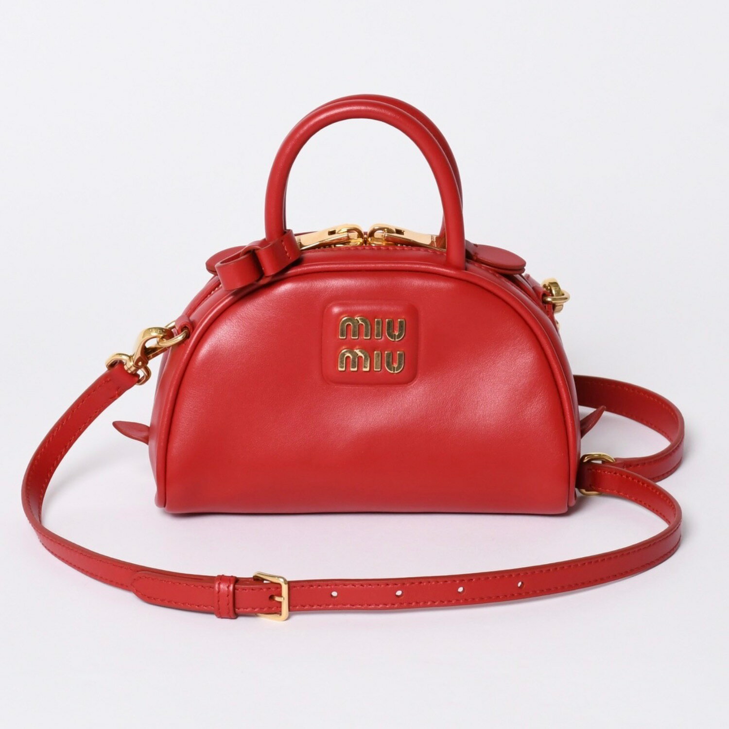 Other - 新品同様 MIUMIU ミュウミュウ トップ ハンドル 2WAYバッグ ハンドバッグ レザー レッド ゴールド金具 中古 4a001464
