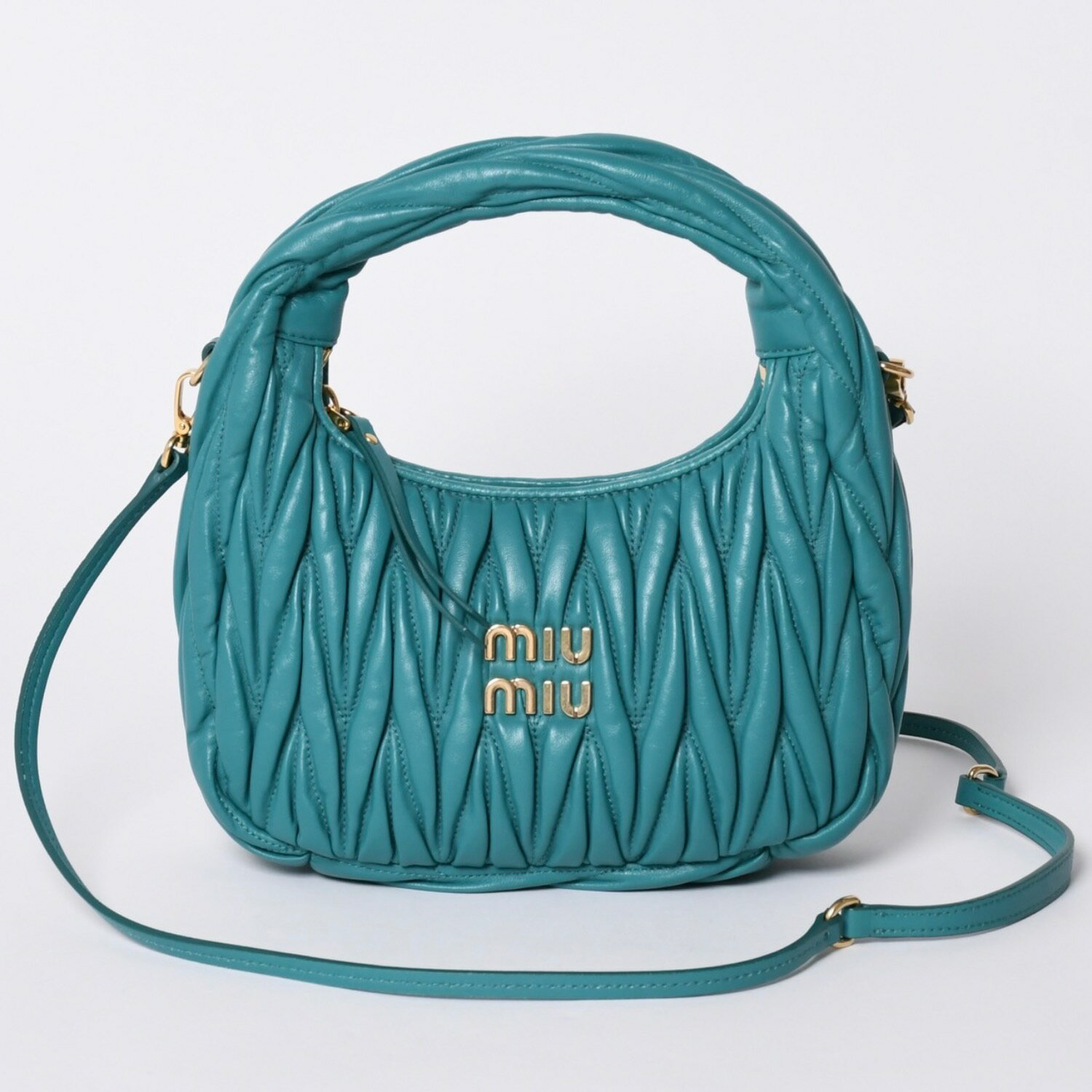 Miumiu - 極美品 MIU MIU ミュウミュウ ワンダー マテラッセ ホーボーバッグ ショルダーバッグ 5BC125 ショルダーバッグ グリーン 中古 4a001466