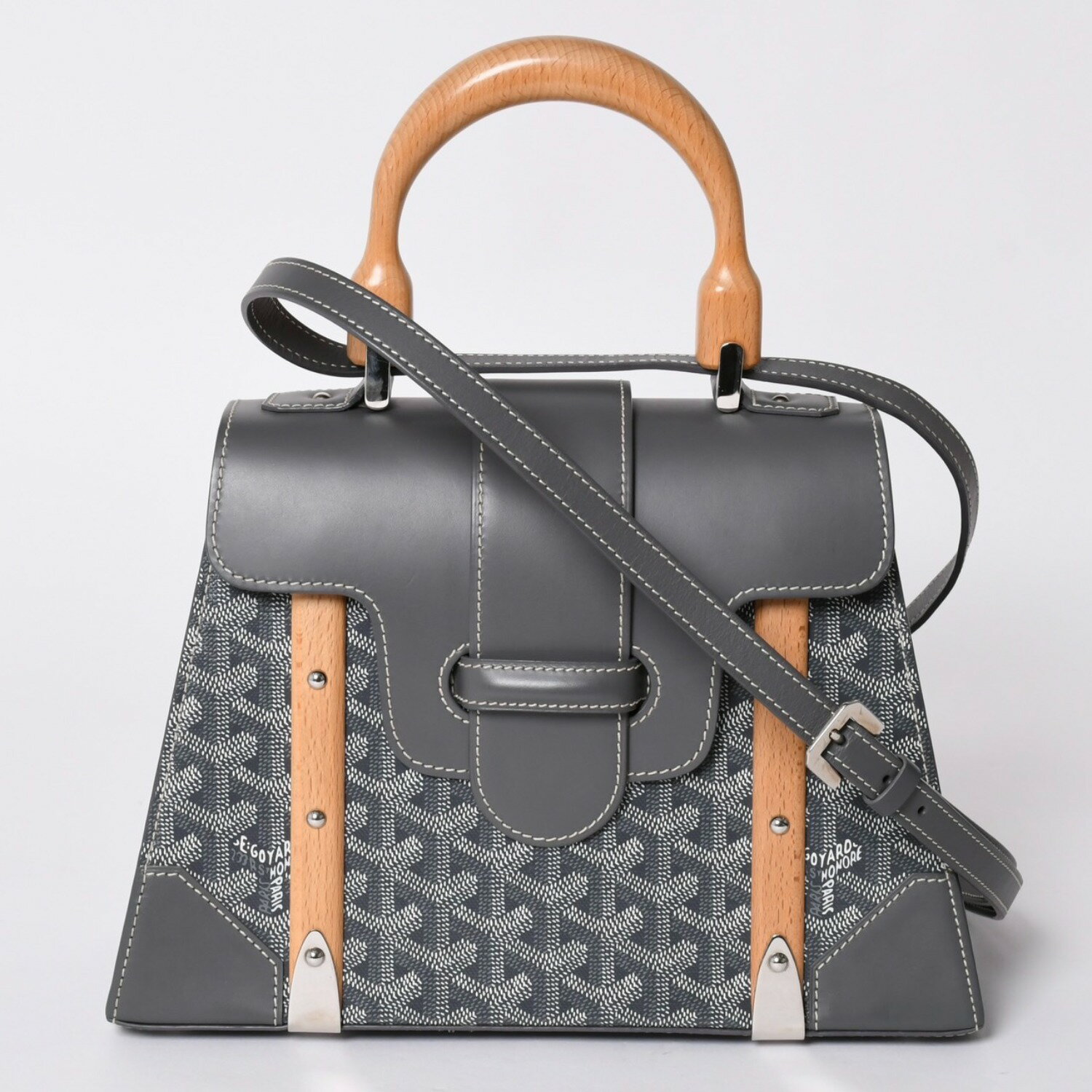 GOYARD - 新品同様 Goyard ゴヤールサイゴンPM 2WAYショルダーバッグ ハンドバッグ ゴヤールディンキャンバス グレー ウッド 4a001933
