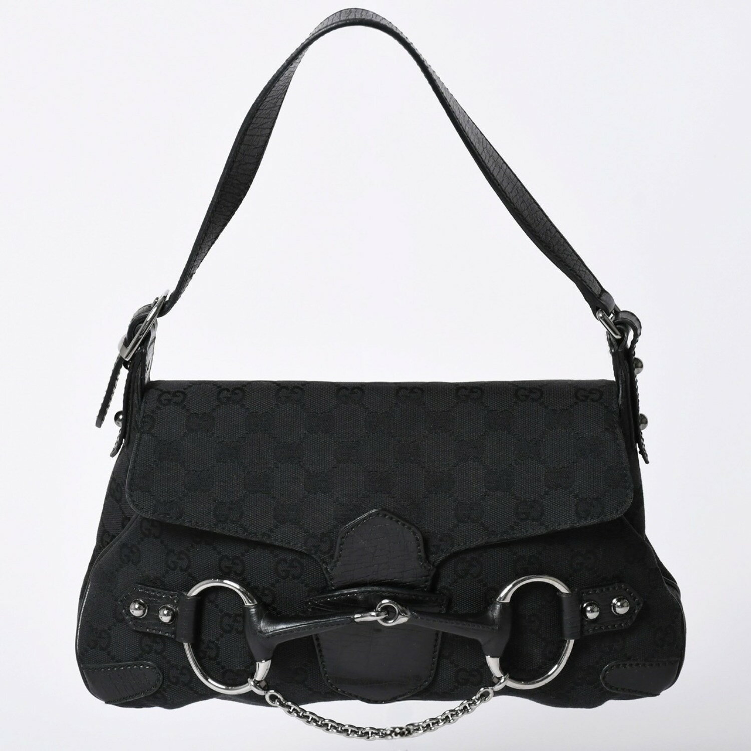 gucci///////////////\\\\\\\\\\\\\\\\\\\\\\\\\\\\\\\\\\\\\\\\\\\\\\\\\\\\\\\\\\\\\\\' - 極美品 GUCCI グッチ ホースビットGGキャンバスハンドバッグ GGキャンバス レザー ホースビット シルバー金具 ブラック 114915 中古 4a002076