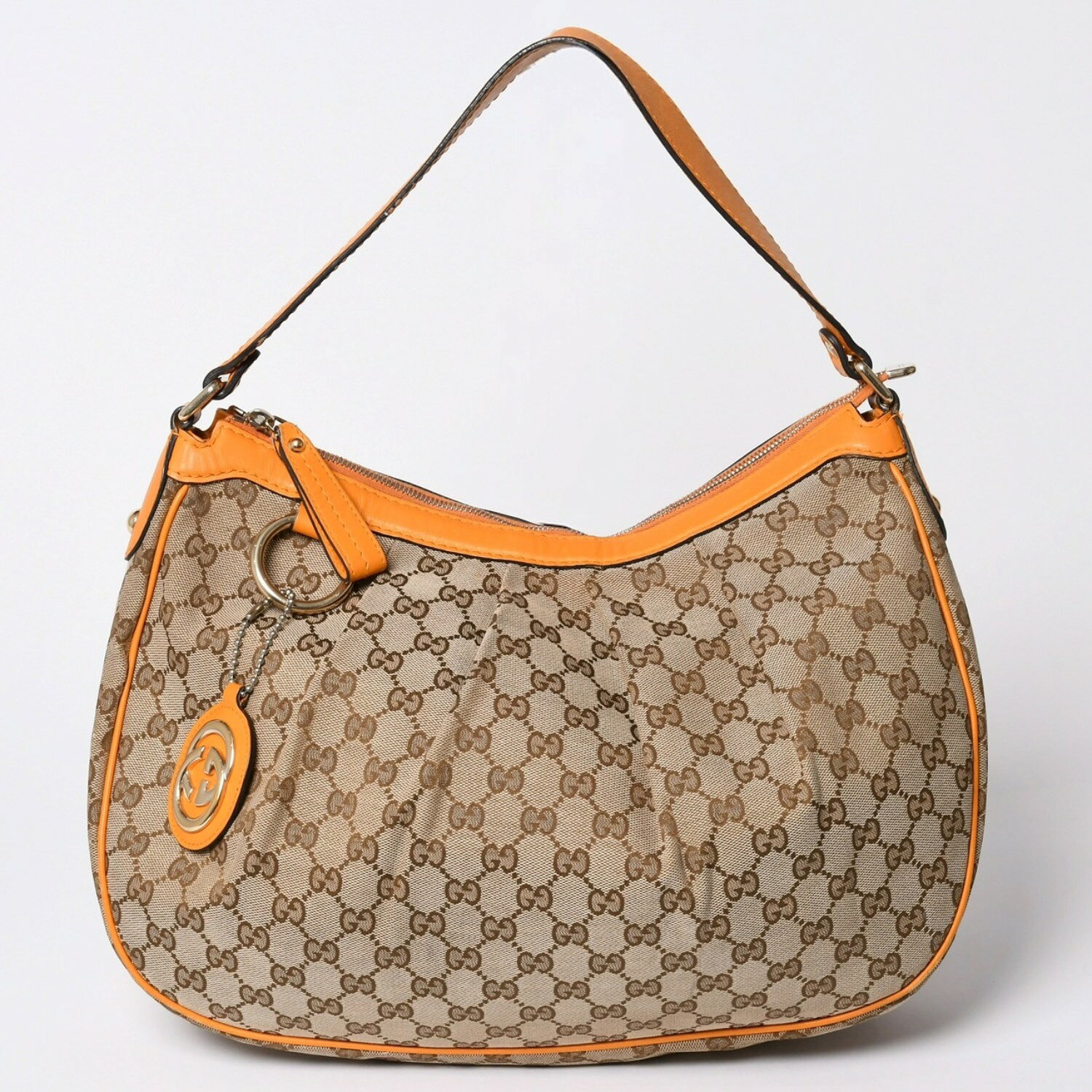 乐天商城 - GUCCI グッチ スーキーGGキャンバスワンショルダーバッグ ベージュ オレンジ レザー ホボシェイプ シルバー金具 362726 204991 良品 中古 4a002084