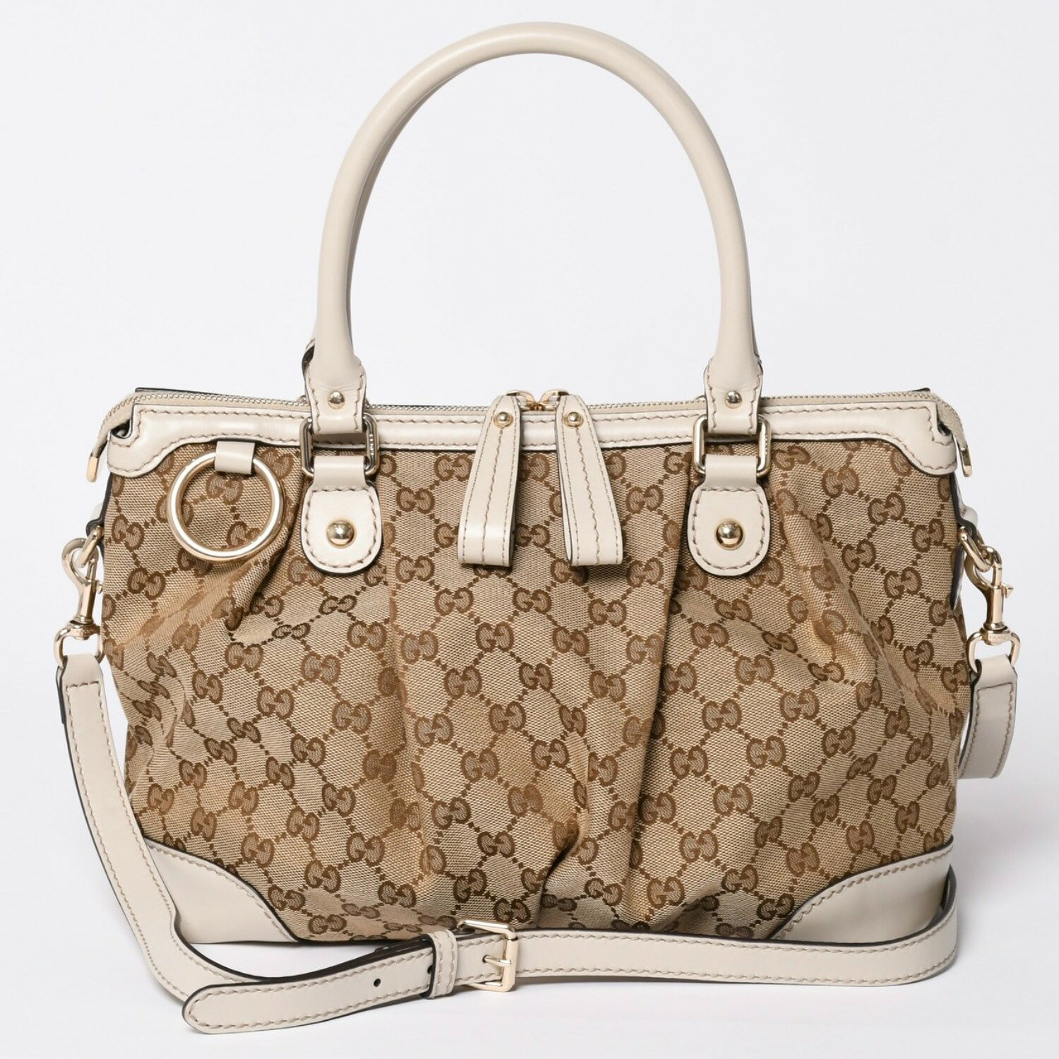 GUCCI - GUCCI グッチ スーキー ハンドバッグ ショルダーバッグ 2way 247902 GGキャンバス レザー ベージュ ゴールド金具 美品 中古 4a002053