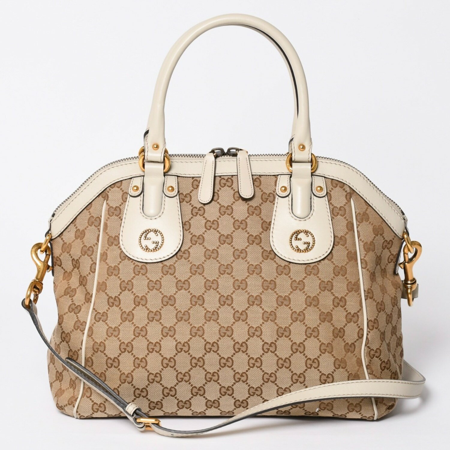 GUCCI - 極美品 GUCCI グッチ Hand Bag ハンドバッグ shoulder Bag ショルダーバッグ 282299 GGキャンバス ブラウン 中古 4a002063