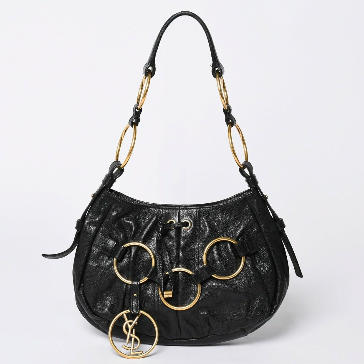 Yves Saint Laurent - 極美品 YVES SAINT LAURENT イヴ・サンローラン ハンドバッグ ゴールドリング レザー ブラック 中古 4a002094