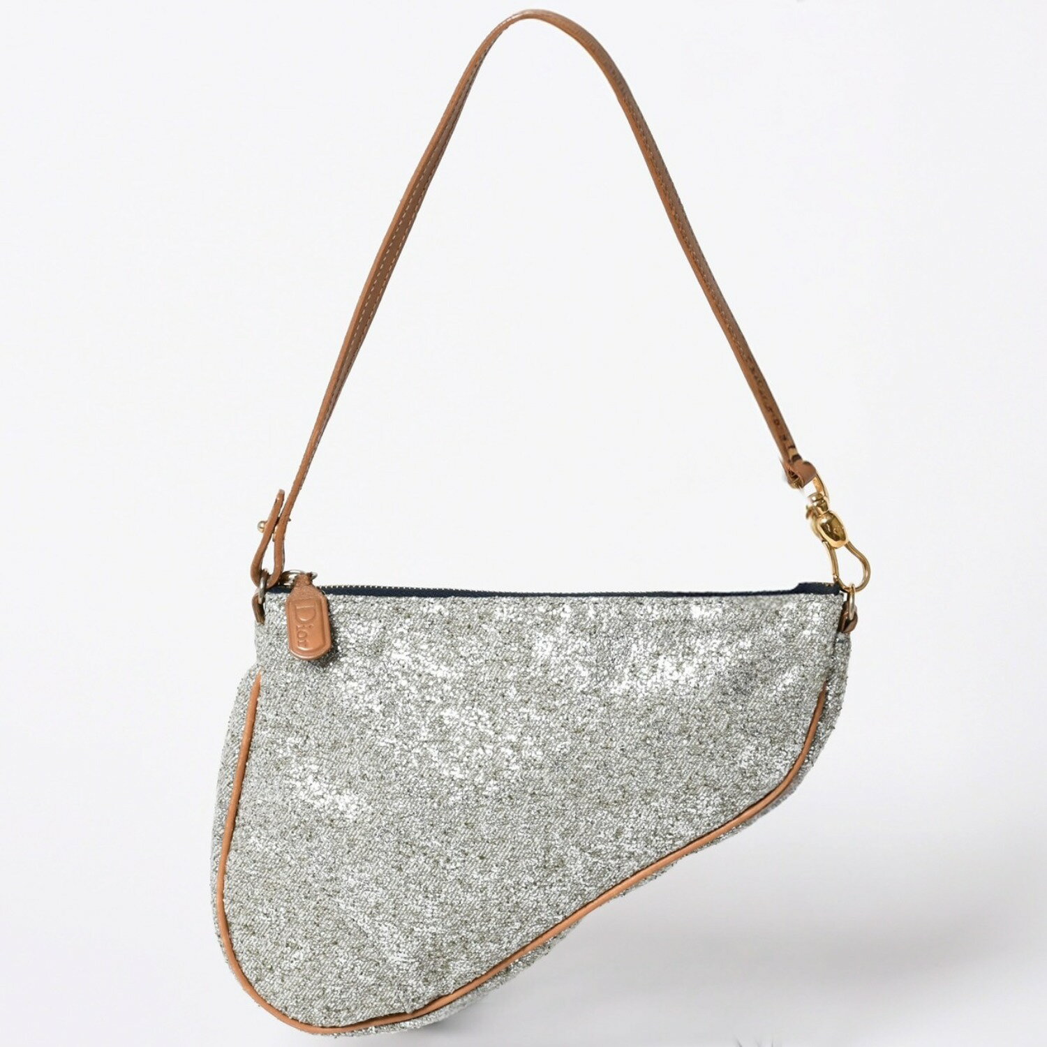Rakuten - 極美品 Christian Dior クリスチャンディオール サドルポーチ アクセサリーポーチ MC0031 キャンバス レザー シルバー ゴールド金具 中古 4a002089
