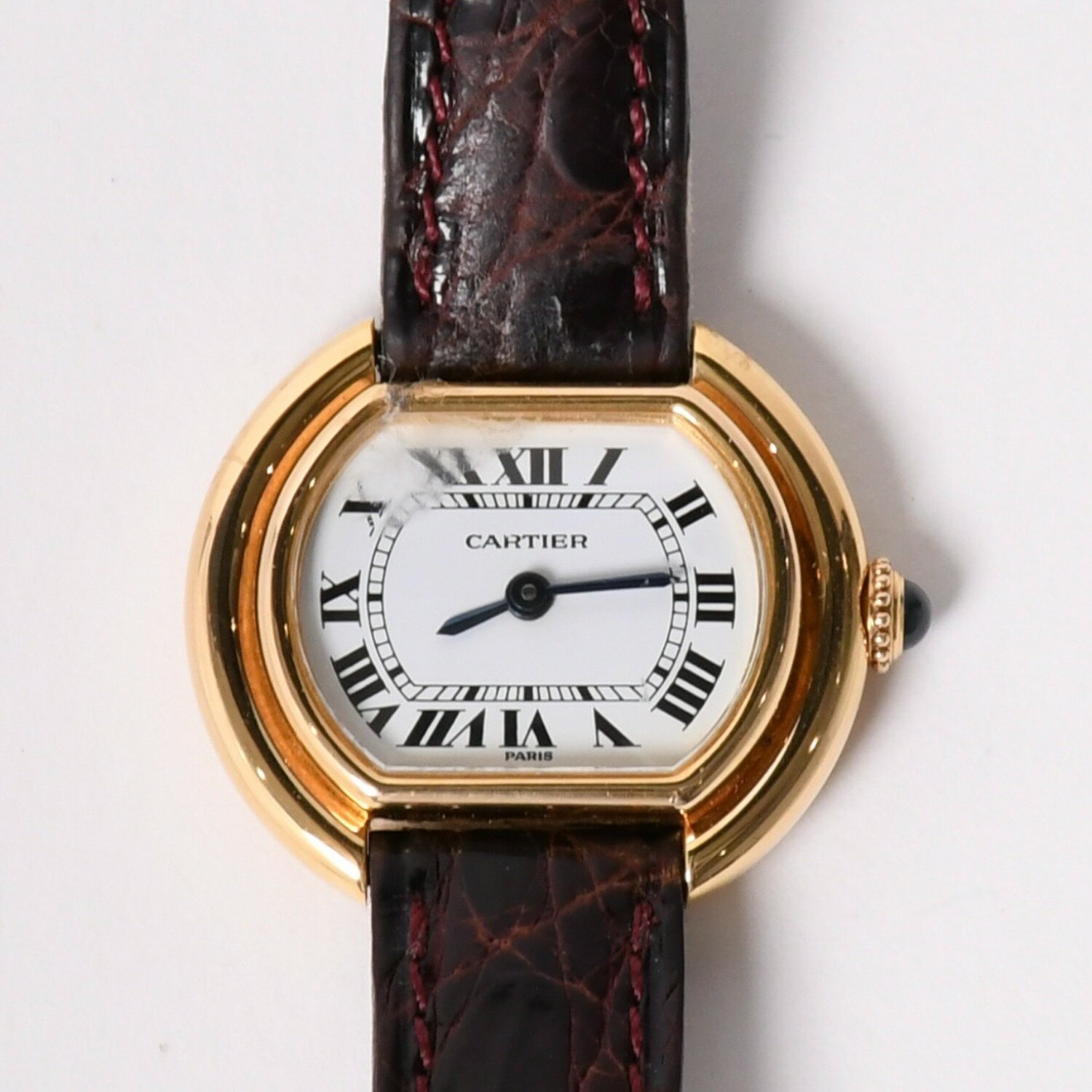 CARTIER カルティエ ELLIPSE SM エリプス SM 腕時計 67081 重量約21.93g PARIS文字盤 手巻き K18YG クロコダイルベルト 美品 中古 4a002354