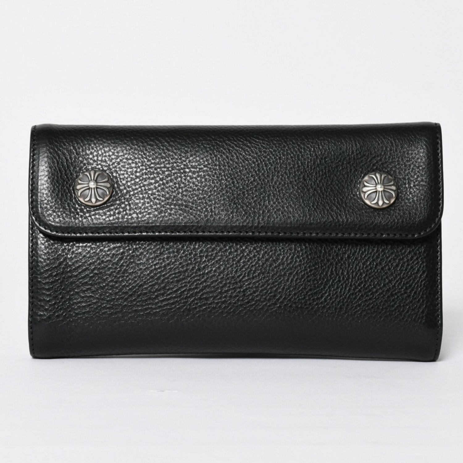A, E, H, I, L, V, Y - 新品未使用 CHROME HEARTS クロムハーツ WAVE CRS BTN NOVELTY ウェーブロングウォレット 長財布 クロスボタン ブラック 中古 4a002437