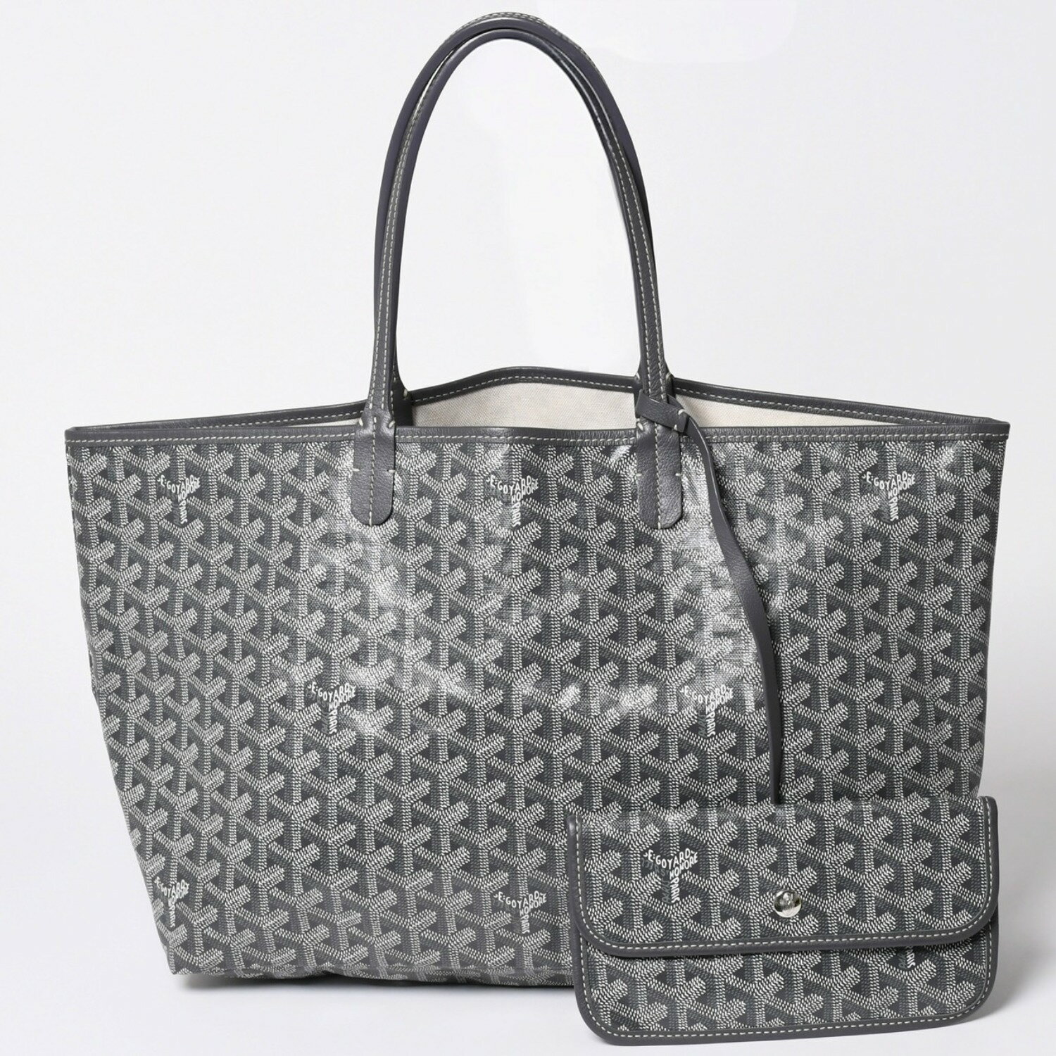 極美品 GOYARD ゴヤール サンルイPM ゴヤールディンキャンバス カーフ グレー シルバー金具 ...