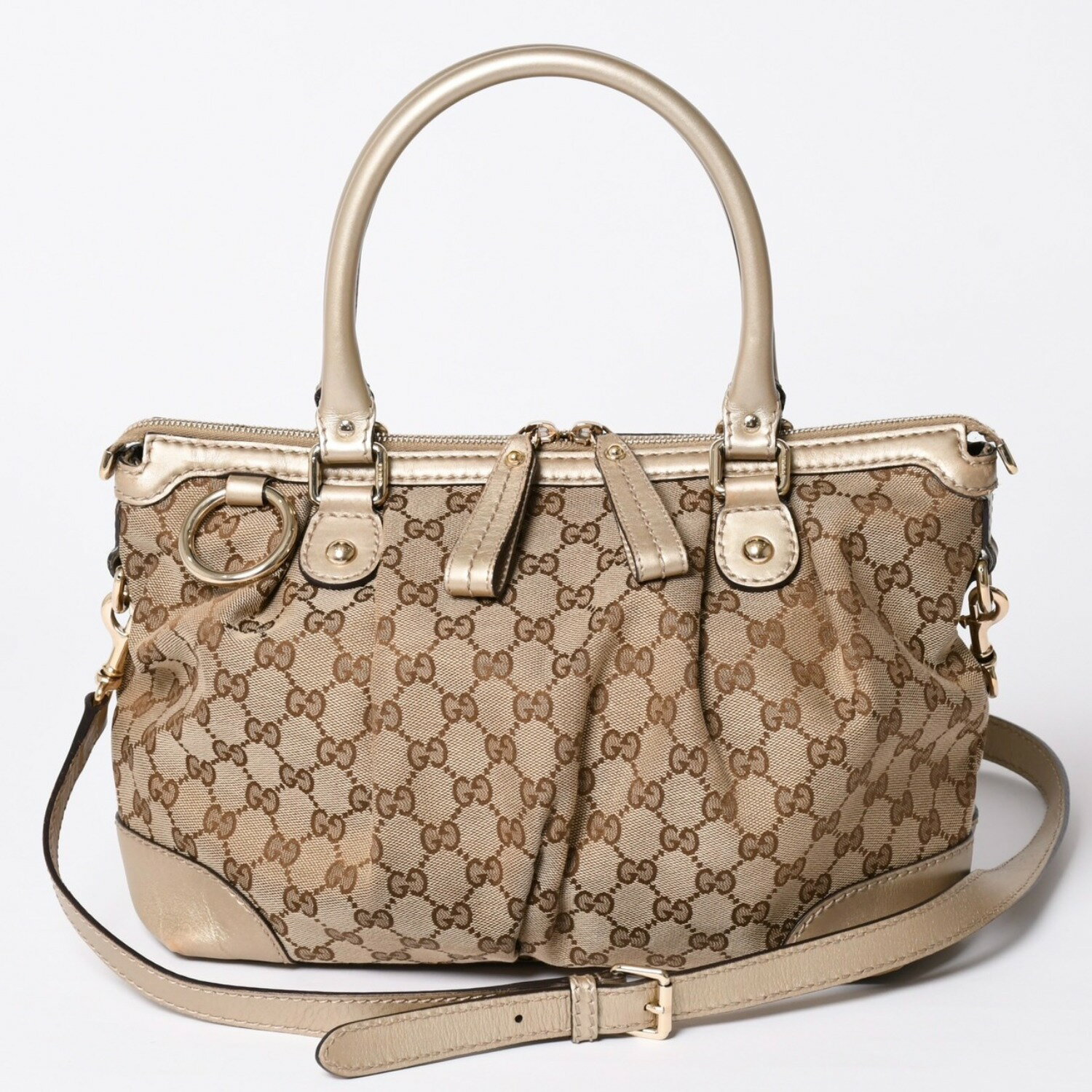 GUCCI - GUCCI グッチ スーキートートバッグ 2WAY バッグ ブラウン ベージュ GGキャンバス 247902 美品 中古 4a002061