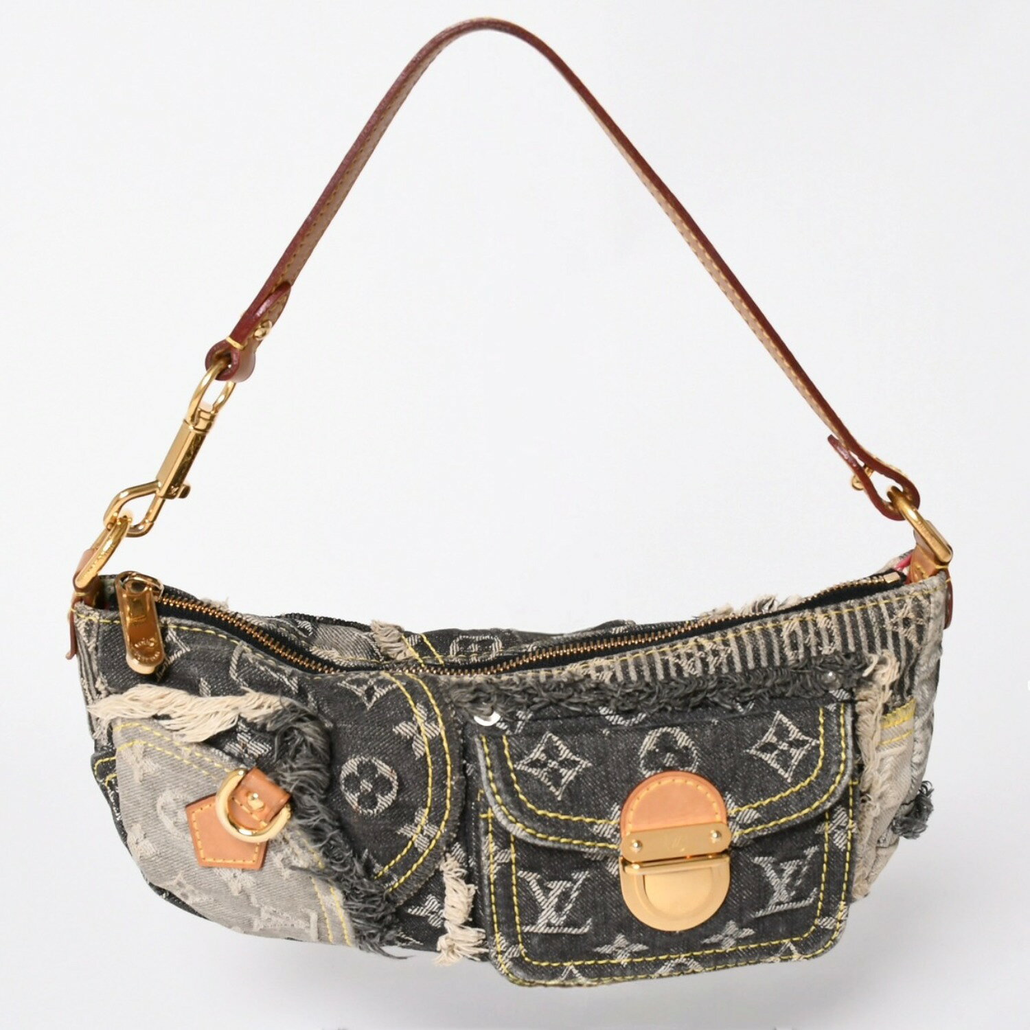 Rakuten - LOUIS VUITTON ルイヴィトン パウチィ ワンショルダーバッグ M95383 モノグラム デニム パッチワーク グレー 美品 中古 4a001985