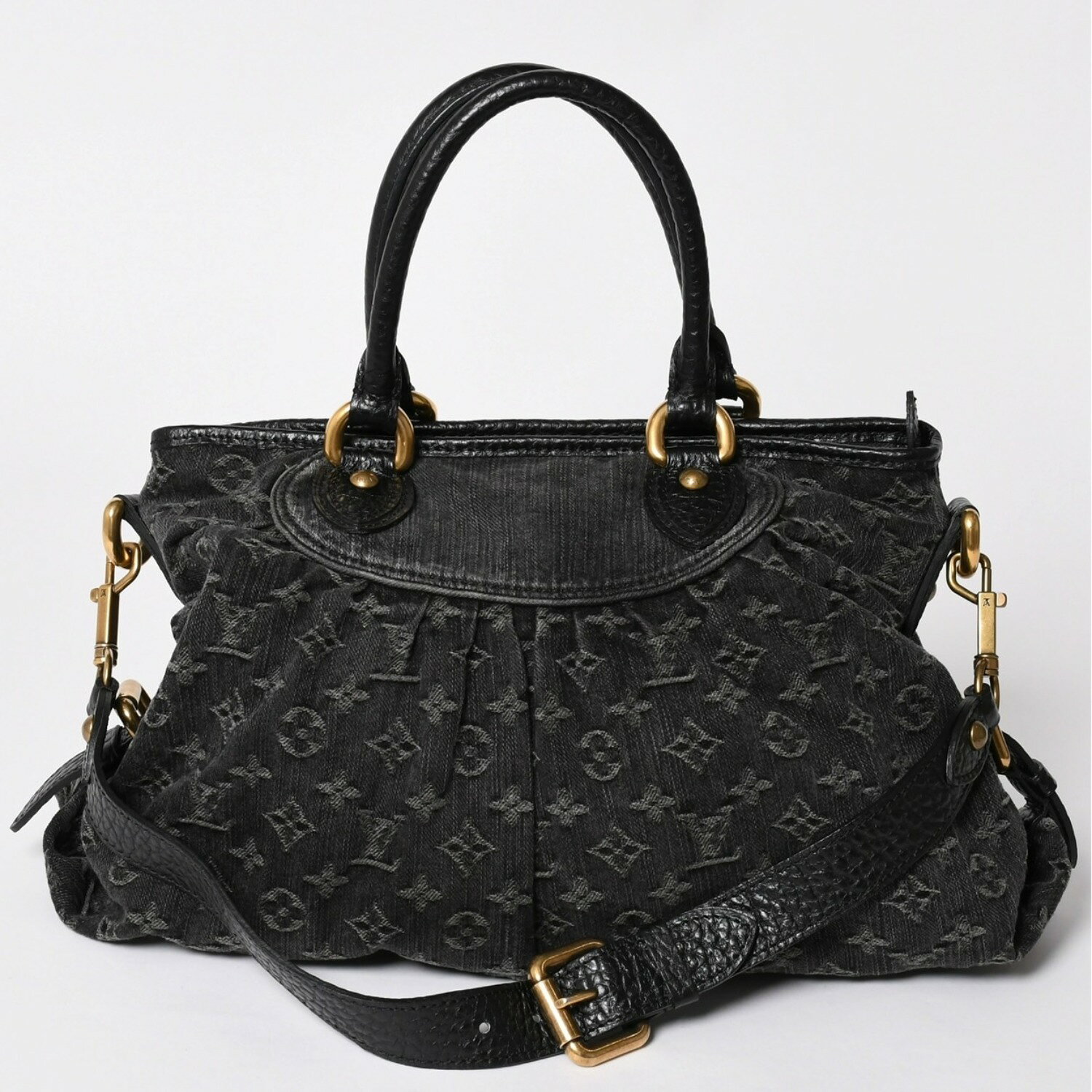 乐天商城 - 極美品 LOUIS VUITTON ルイヴィトン ショルダーバッグ スライトリー モノグラム デニム M95835 ブラック ゴールド金具 中古 4a002460