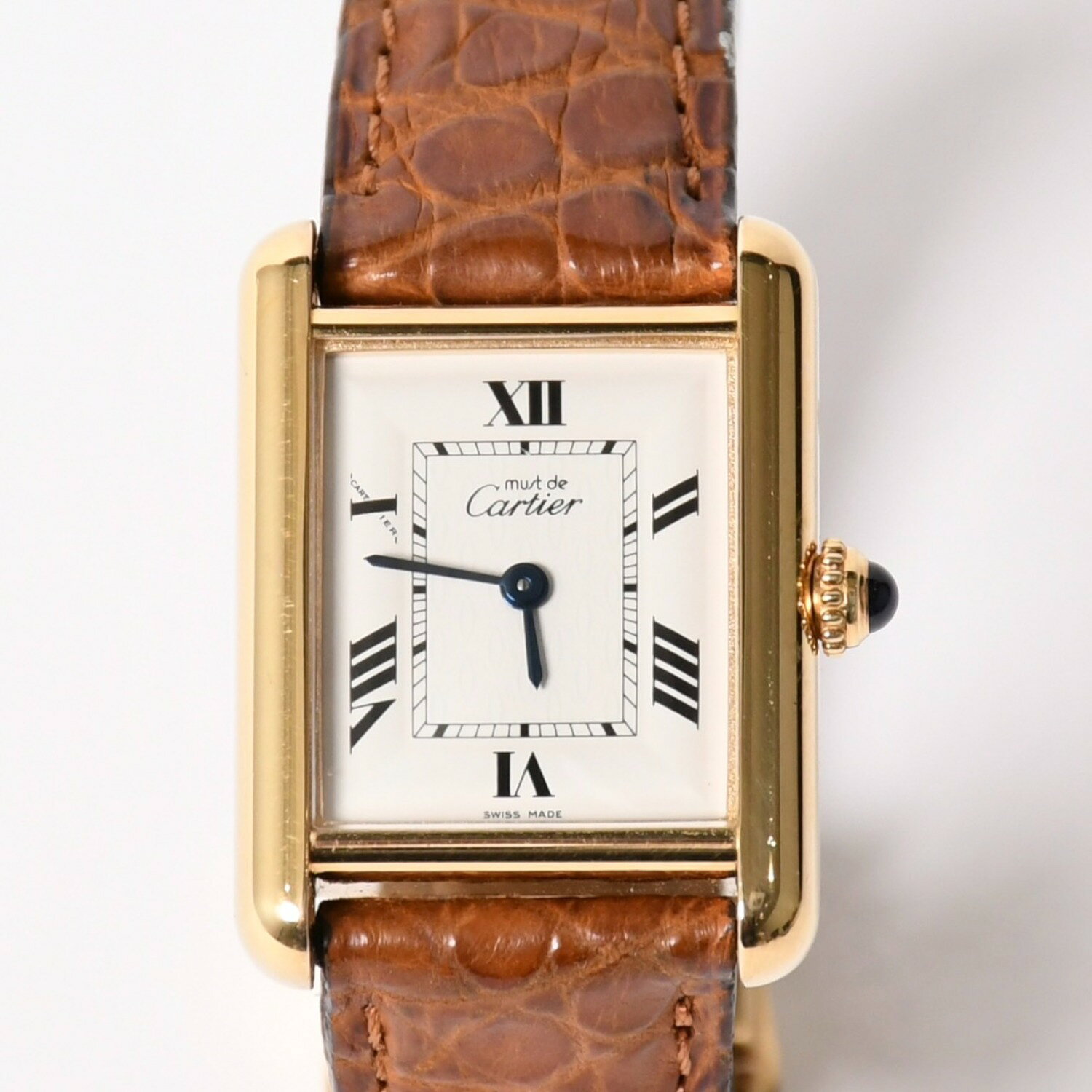 CARTIER カルティエ MUST TANK MM マストタンク MM 腕時計 W1013654 クオーツ シルバー925 ヴェルメイユ アリゲーター 美品 中古 4a003099