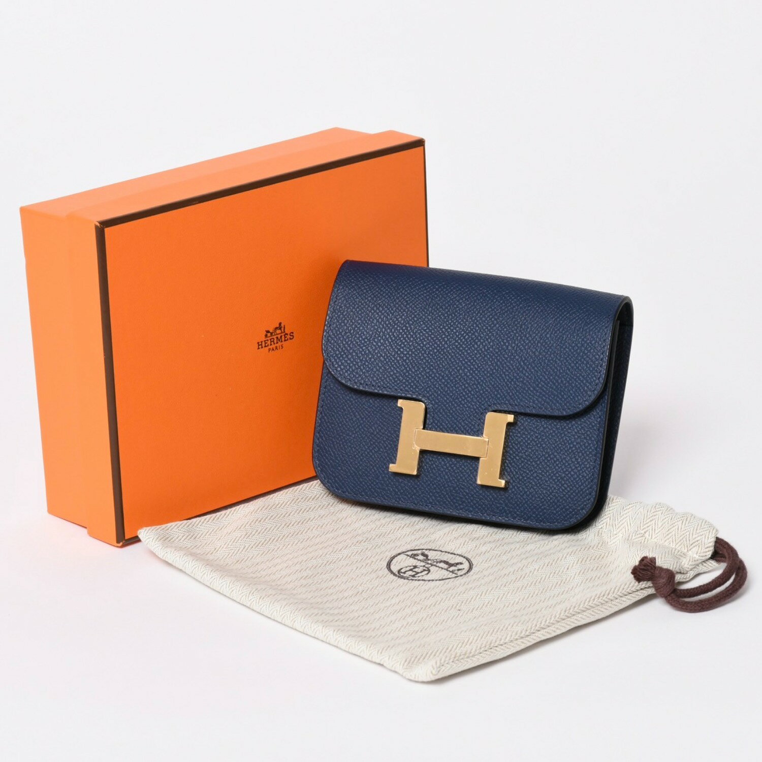 Rakuten - 新品未使用 HERMES エルメス コンスタンス スリム 二つ折り財布 ヴォーエプソン B刻印 ネイビー ポーチ ウォレット ゴールド金具 中古 4a003199