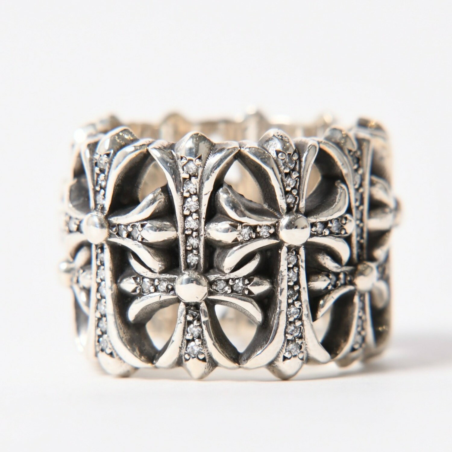 Rakuten - 極美品 CHROME HEARTS クロムハーツ CEMETERY P/D セメタリークロス パヴェダイヤリング 指輪 純正 重量約31.36g サイズ25号 中古 4a003567
