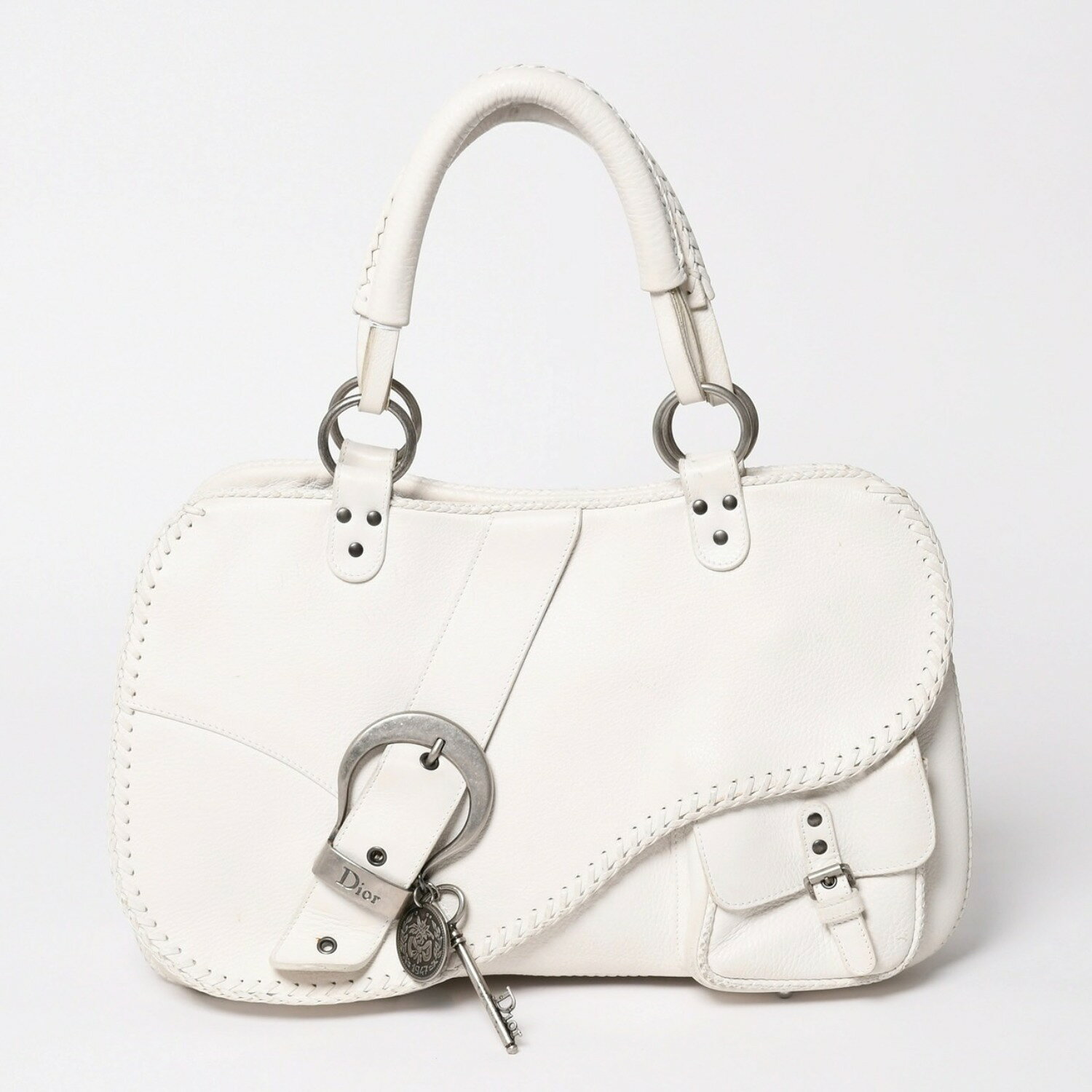 Rakuten - Christian Dior クリスチャンディオール ガウチョショルダーバッグ WS28600 ガリアーノ期 サドルバッグ 2006SS ホワイト 05-MA-0016 シルバー金具 美品 中古 4a003471