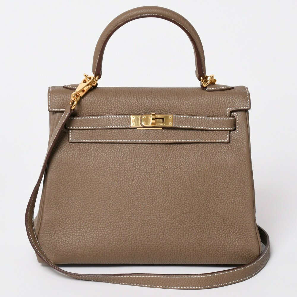 極美品 HERMES エルメス Kelly retourne 25 ケリー 25 2WAYバッグ トリヨンクレマンス エトゥープ 内縫い U刻印 GD金具 2022年製 中古 4a003273