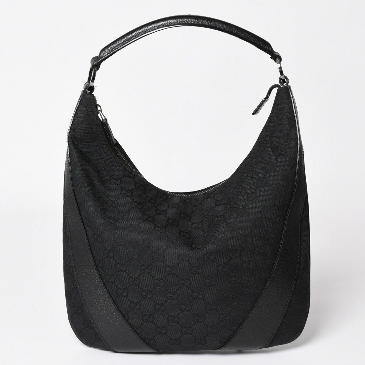 gucci///////////////\\\' - GUCCI グッチ GGキャンバスワンショルダーバッグ ホーボー ハンドバッグ ブラックレザー 124357 美品 中古 4a003512