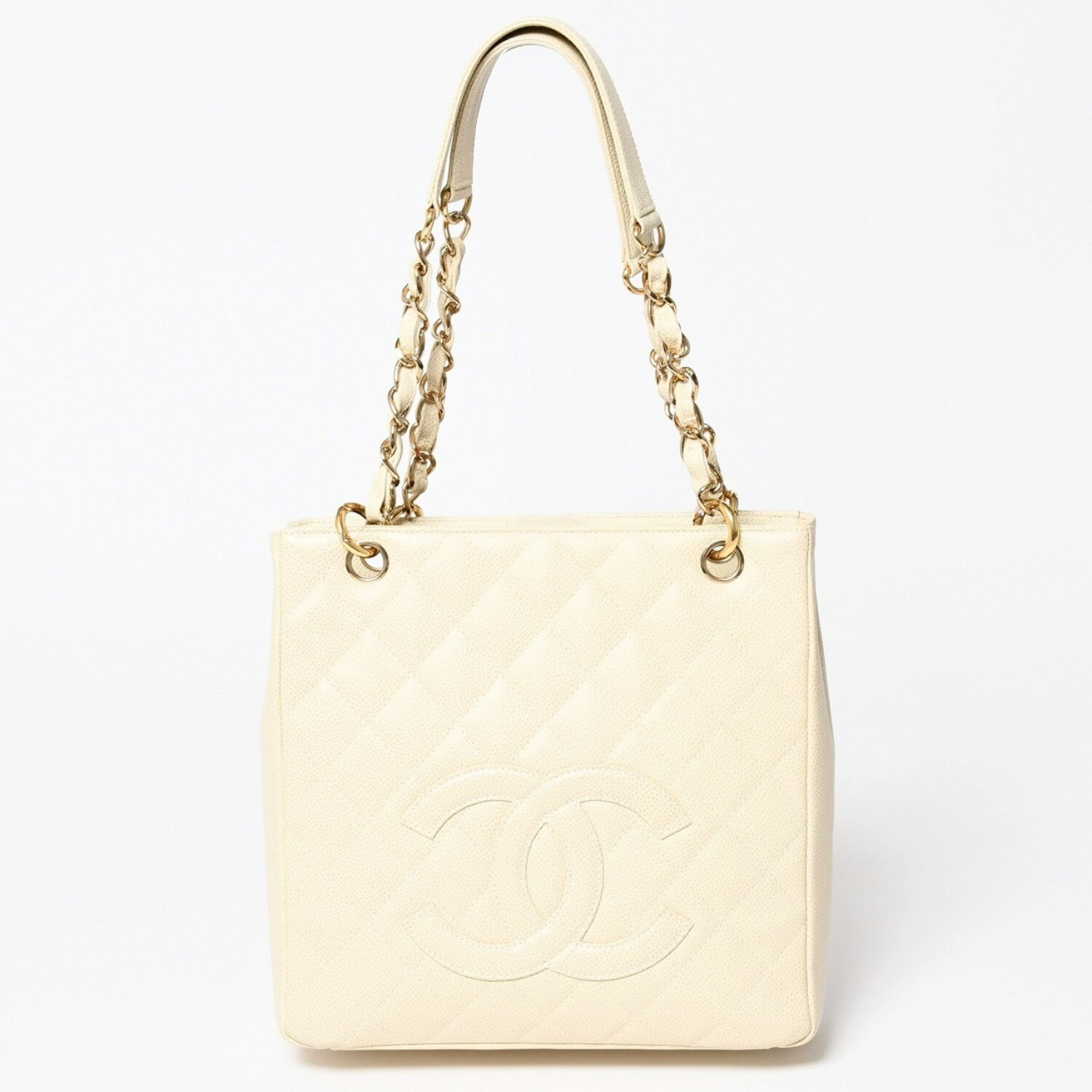 新品同様 CHANEL シャネル プチタイムレストートバッグ 7番台 マトラッセ キャビアスキン ライトベージュ ココマーク A50994 中古 4a003507