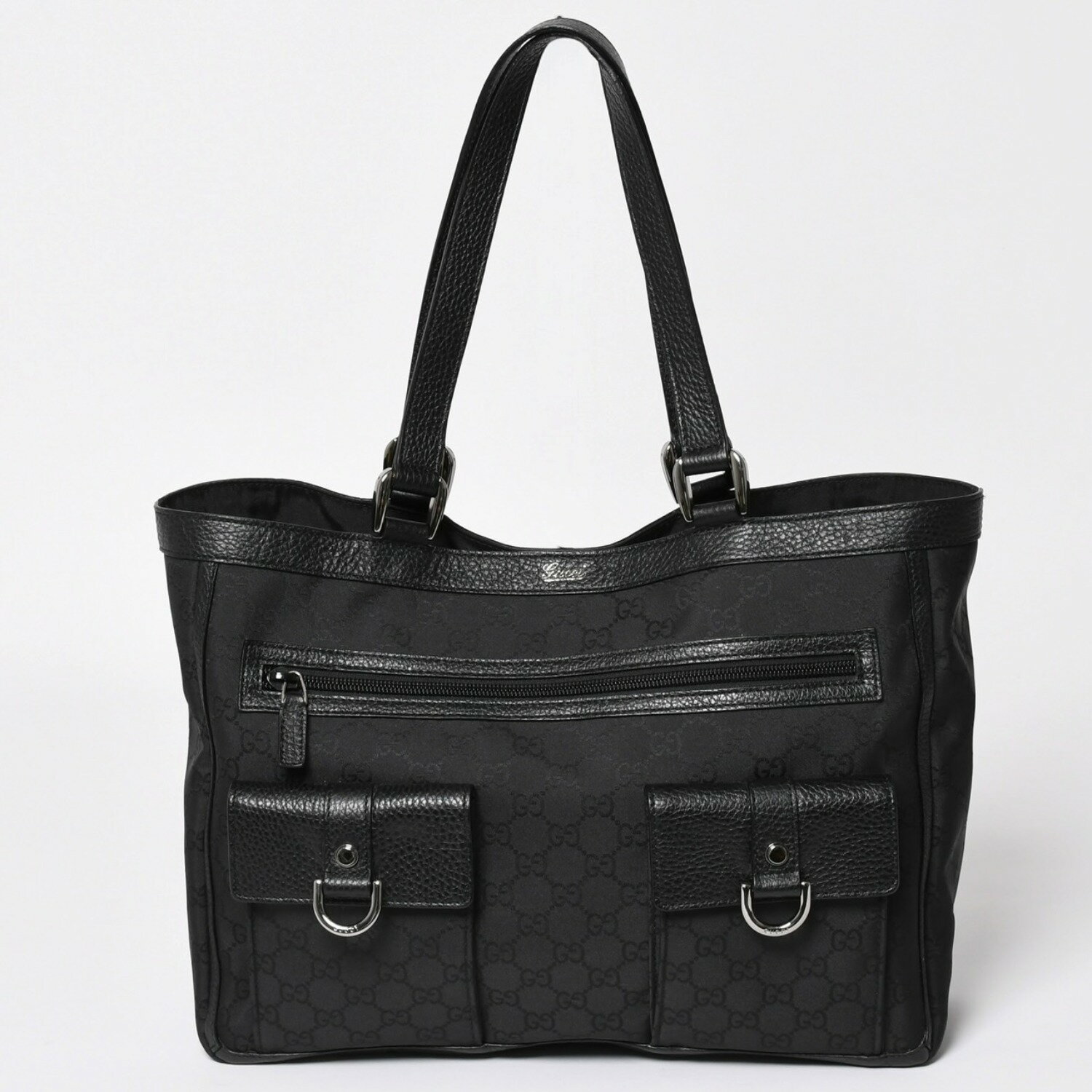 gucci///////////////\\\' - 極美品 GUCCI グッチ アビー GGナイロンキャンバスポケットトートバッグ 268639 ハンドバッグ GGキャンバス ブラック シルバー金具 中古 4a003457