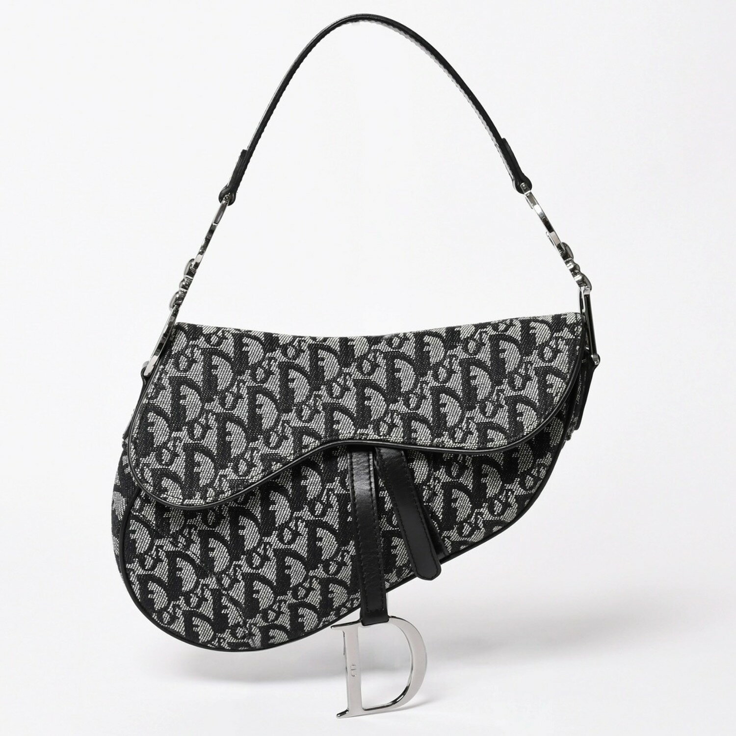 乐天商城 - 極美品 Christian Dior クリスチャン ディオール サドルバッグ トロッター ブラック シルバー金具 ショルダーバッグ ガリアーノ 中古 4a003588