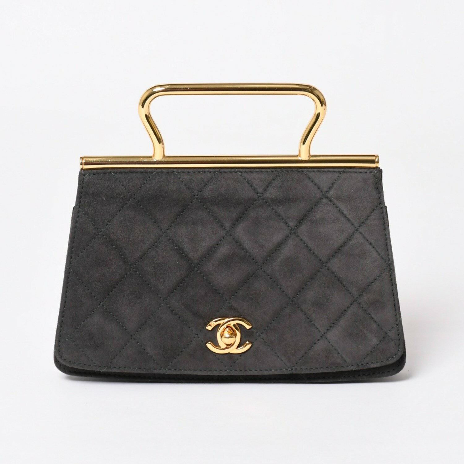 Rakuten - 極美品 CHANEL シャネル トップハンドル ハンドバッグ 3番台 ココマーク スウェード ターンロック ダークグレー ゴールド金具 中古 4a003643