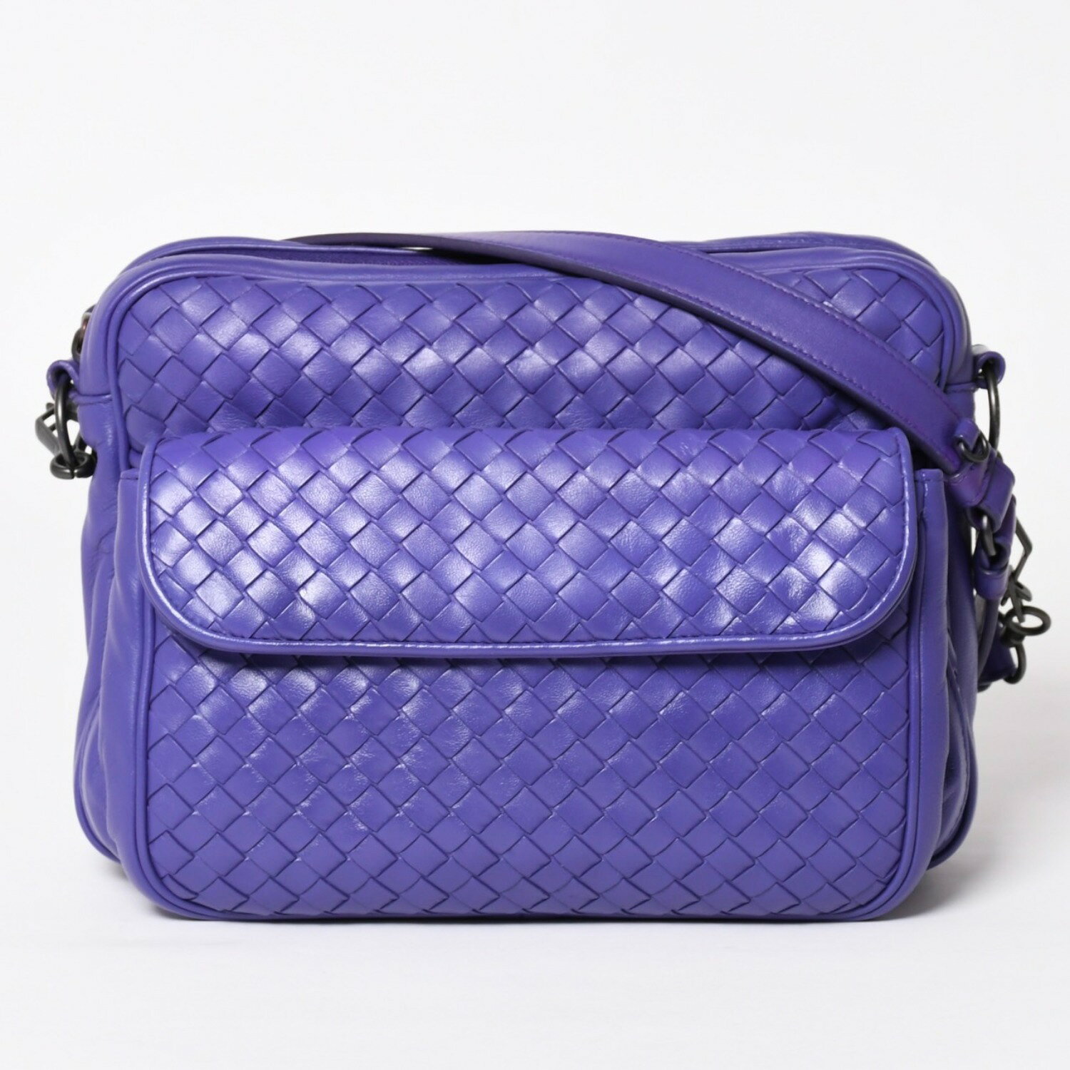 乐天商城 - BOTTEGA VENETA ボッテガヴェネタ イントレチャート ナッパ メッセンジャー ショルダーバッグ ナッパレザー ラムスキン パープル ブロンズシルバー金具 美品 中古 4a003708