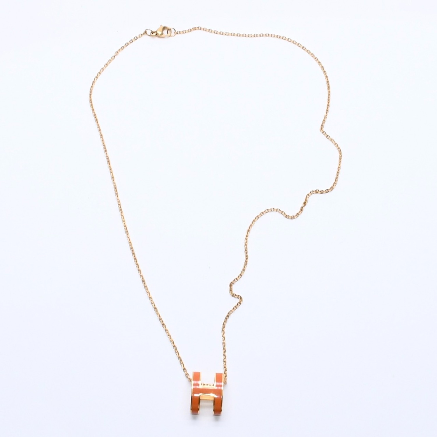 樂天商城 - 極美品 HERMES エルメス ポップ H ネックレス アクセサリー オレンジラッカー オバールフォルム 真鍮 ゴールド金具 ペンダント 中古 4a003646