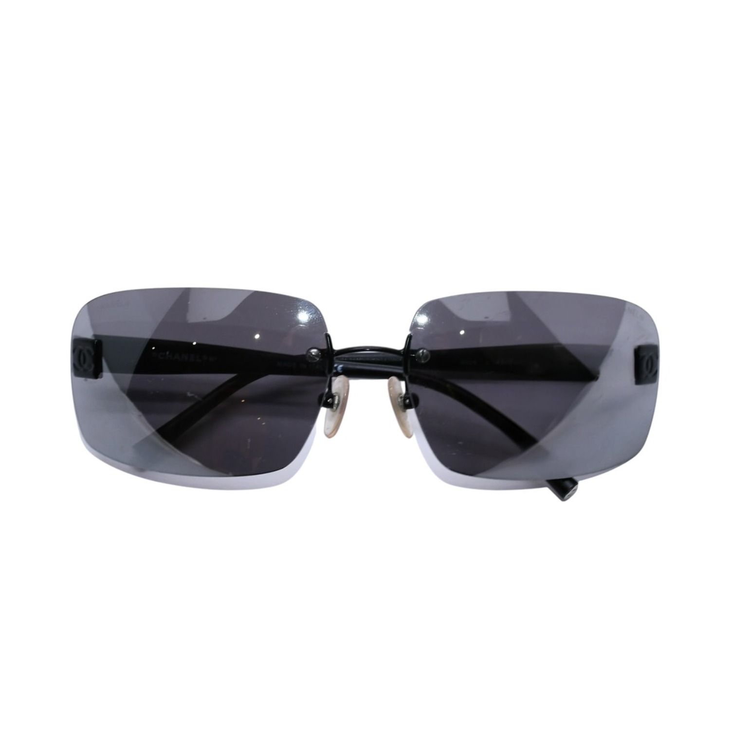 CHANEL シャネル リムレス サングラス アイウェア 4026 c.142/22 サイズ63□17 120 ココマーク ブラック 美品 中古 4a003734
