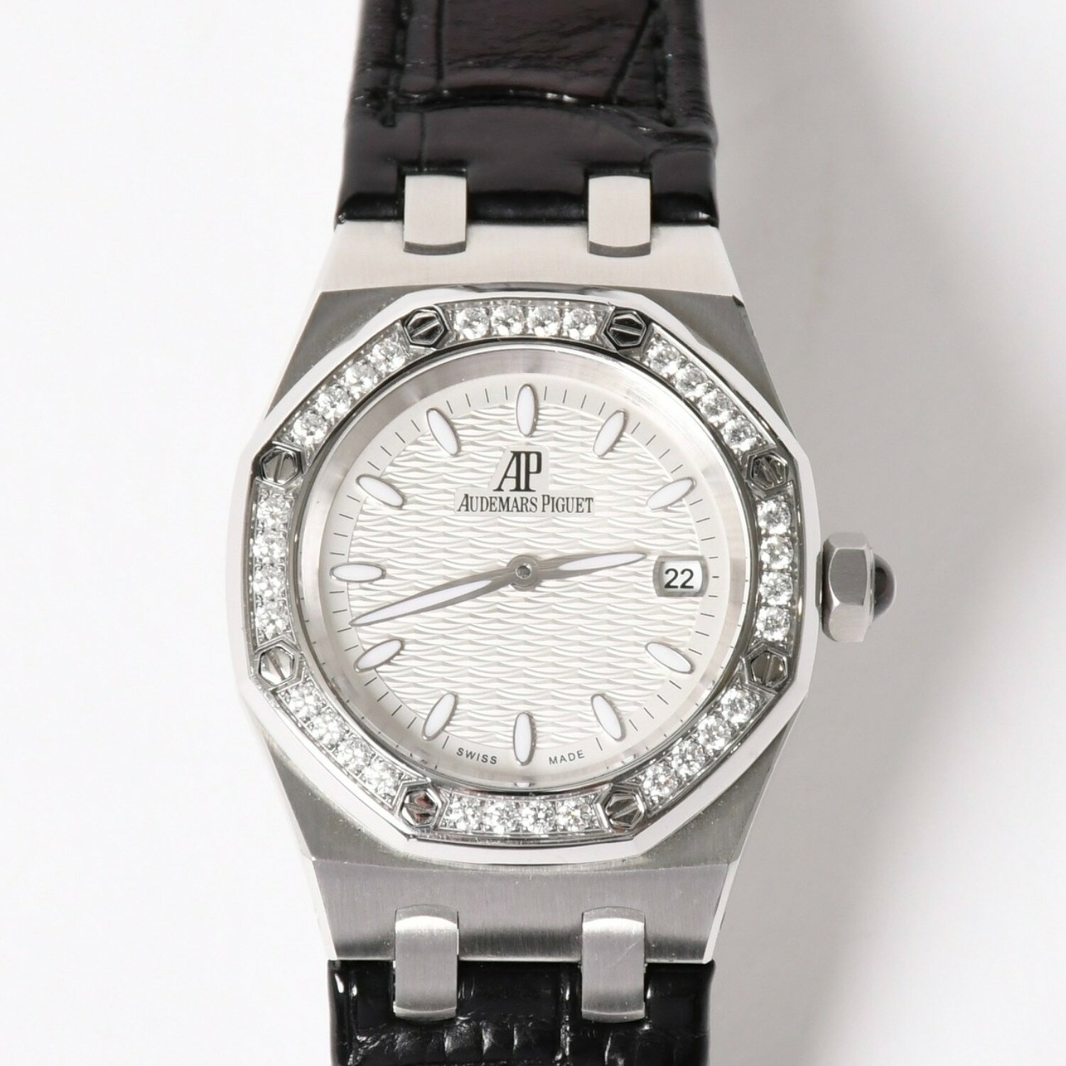 AUDEMARS PIGUET オーデマピゲ ロイヤルオーク 腕時計 67601ST.ZZ.D012CR.01 シルバー文字盤 革 SS QZ ダイヤモンド 美品 中古 4a004284