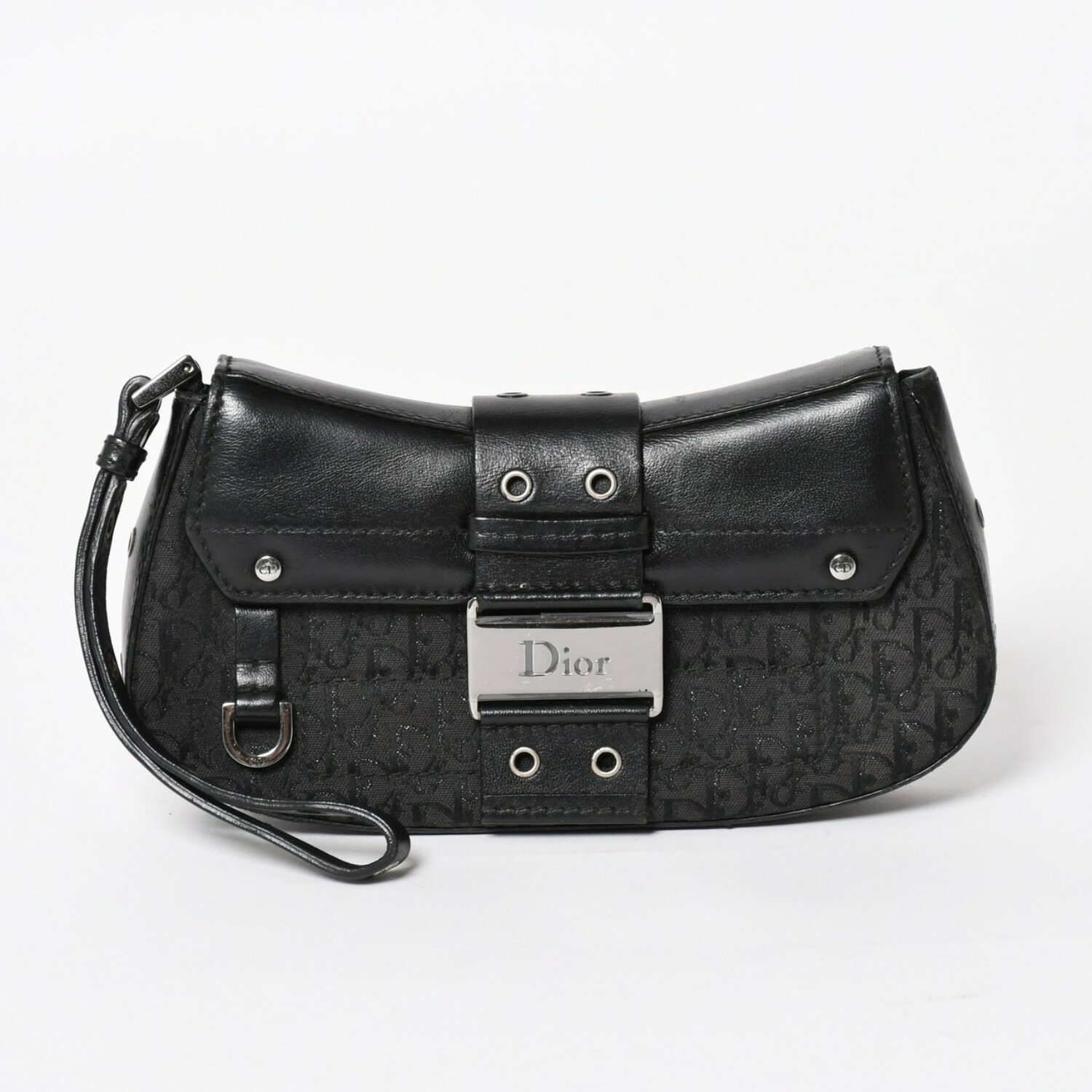 Christian Dior クリスチャンディオール ストリートシック トロッター ハンドバッグ ブラック コットンキャンバス レザー 15-MA-0043 シルバー金具 美品 中古 4a001683
