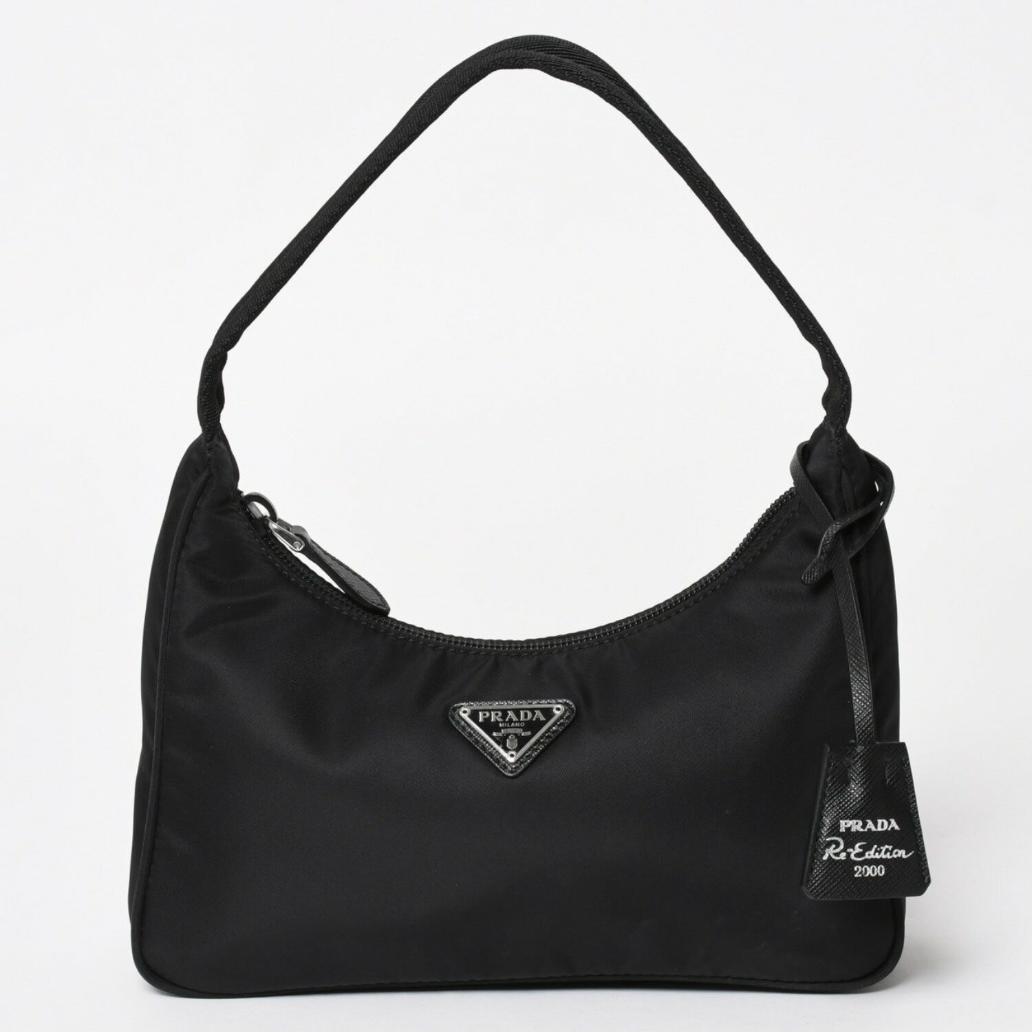 乐天商城 - 極美品 PRADA プラダ ホーボー ハンドバッグ MV515 トライアングルロゴ 三角ロゴプレート ナイロン ブラック 中古 4a004353