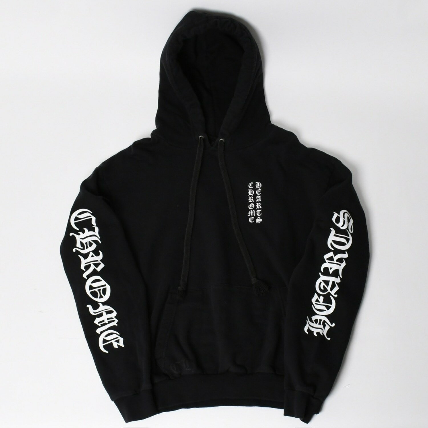 CHROME HEARTS クロムハーツ Vertical Logo Pullover Hoodie スウェットパーカー スクロールロゴ オールドイングリッシュフォント ブラック Mサイズ 美品 中古 4a004551