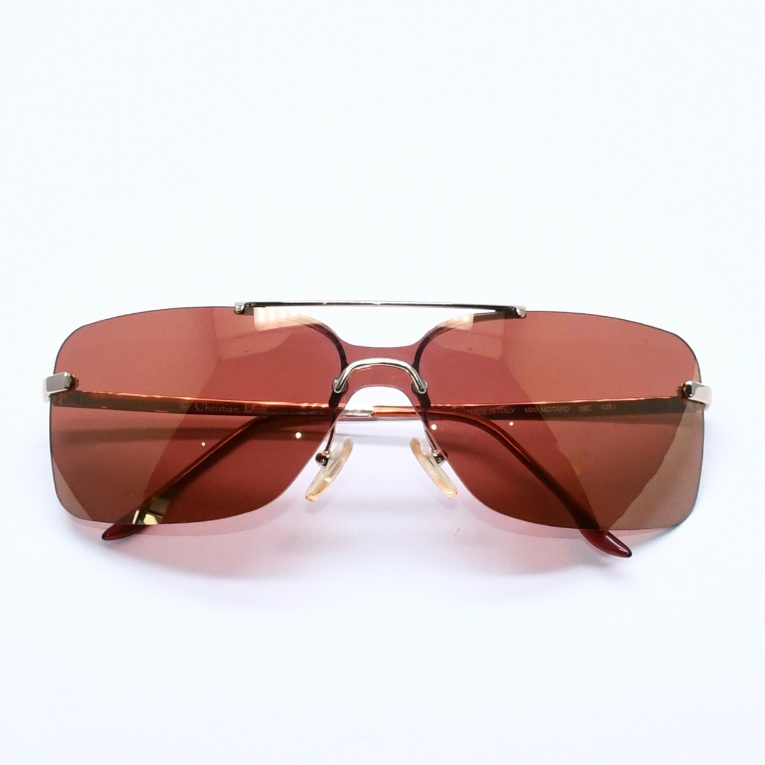 極美品 Christian Dior クリスチャンディオール MINI MOTARD リムレス サングラス アイウェア 36C サイズ125 レッド ゴールド 中古 4a005005