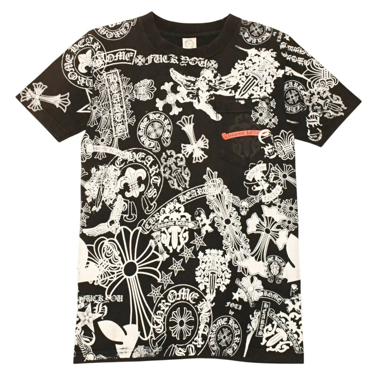 CHROME HEARTS クロムハーツ 総柄半袖Tシャツ サイズS FOTI オールオーバープリント ブラック ホワイト 美品 中古 4a006284