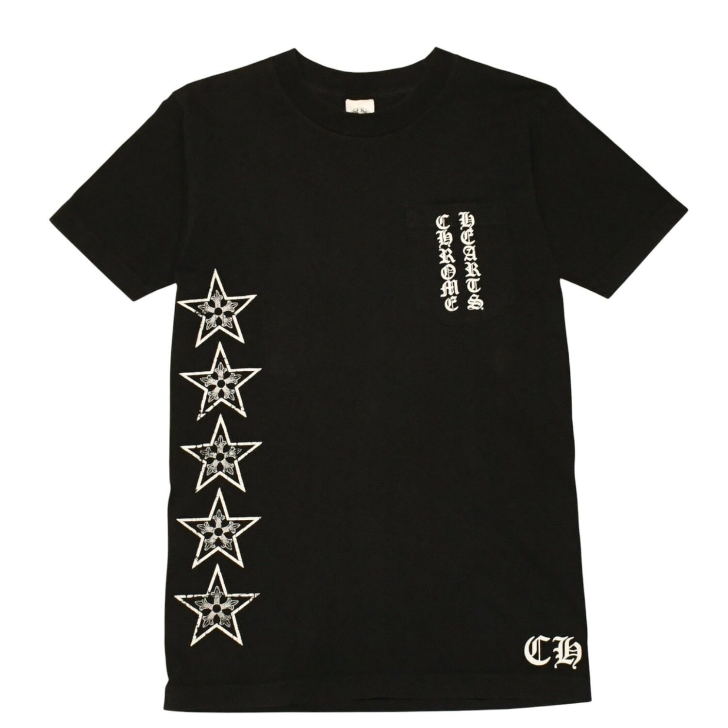 CHROME HEARTS クロムハーツ 半袖Tシャツ サイズS オールドイングリッシュ スター Tバー プリント ブラック ホワイト 美品 中古 4a006279